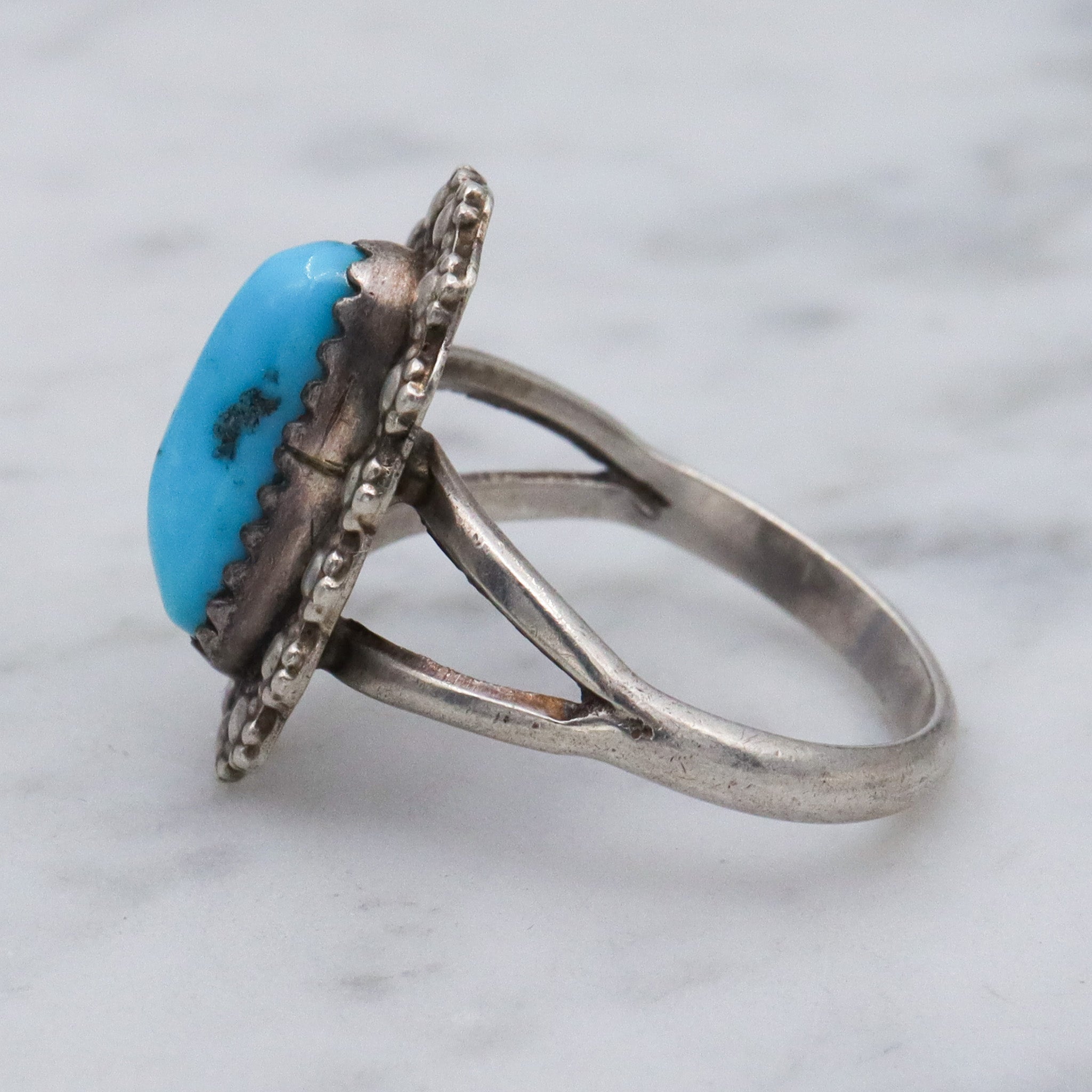Vintage Navajo sterling silver turquoise ring, sz 7