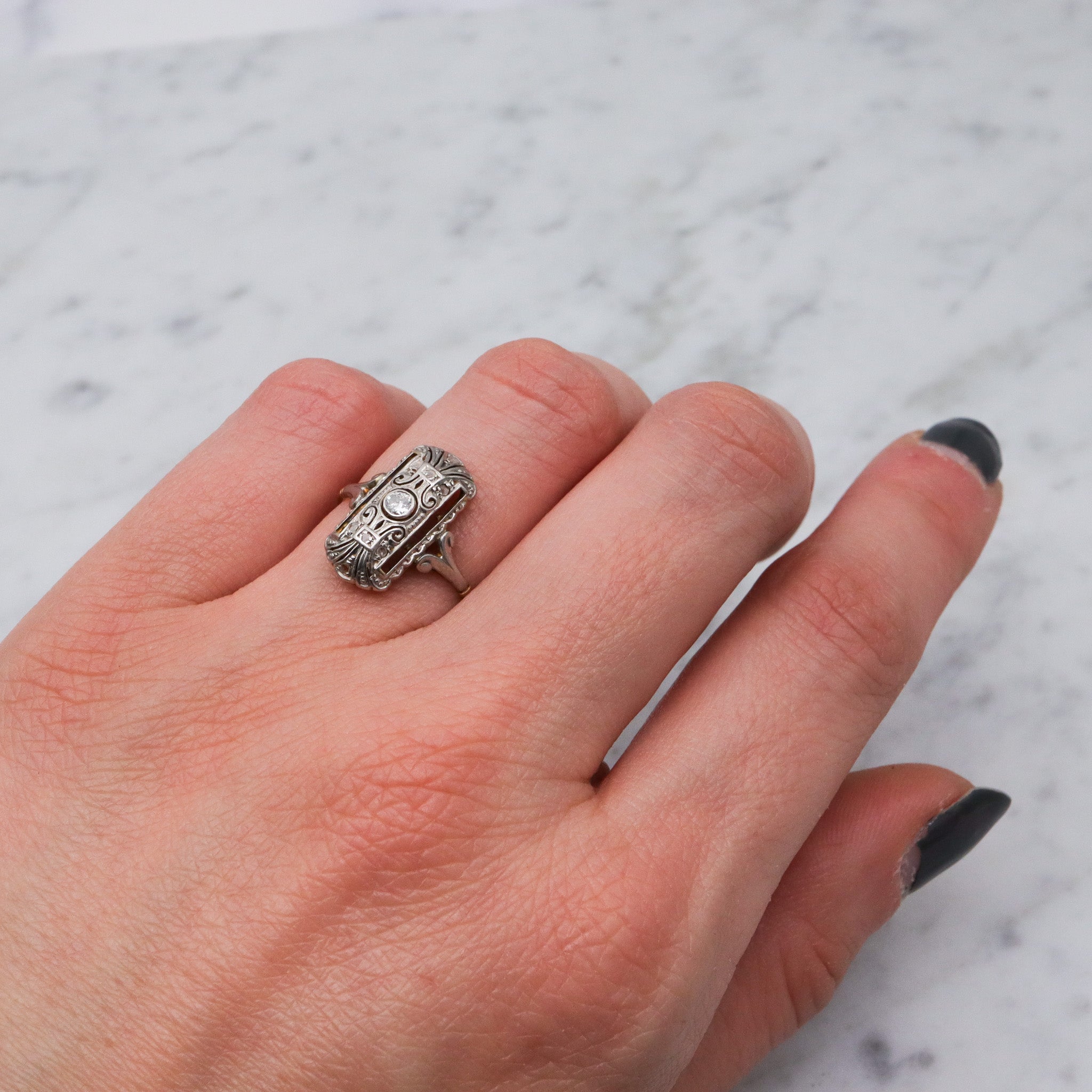 Antique Art Deco 18k gold and platinum diamond ring, sz 6.5