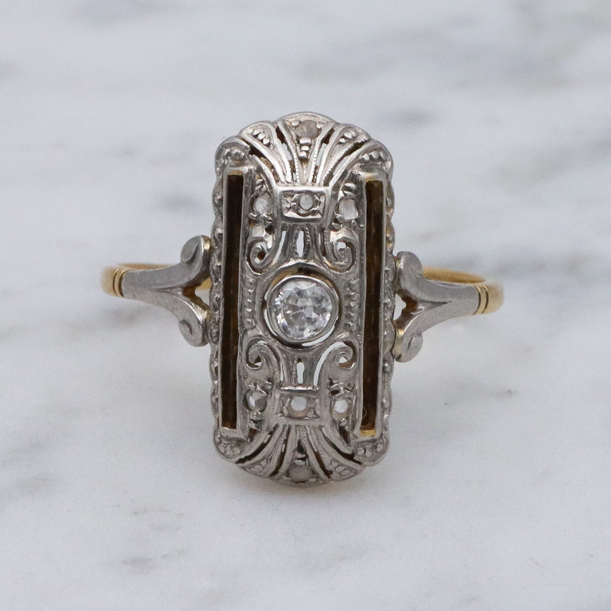 Antique Art Deco 18k gold and platinum diamond ring, sz 6.5