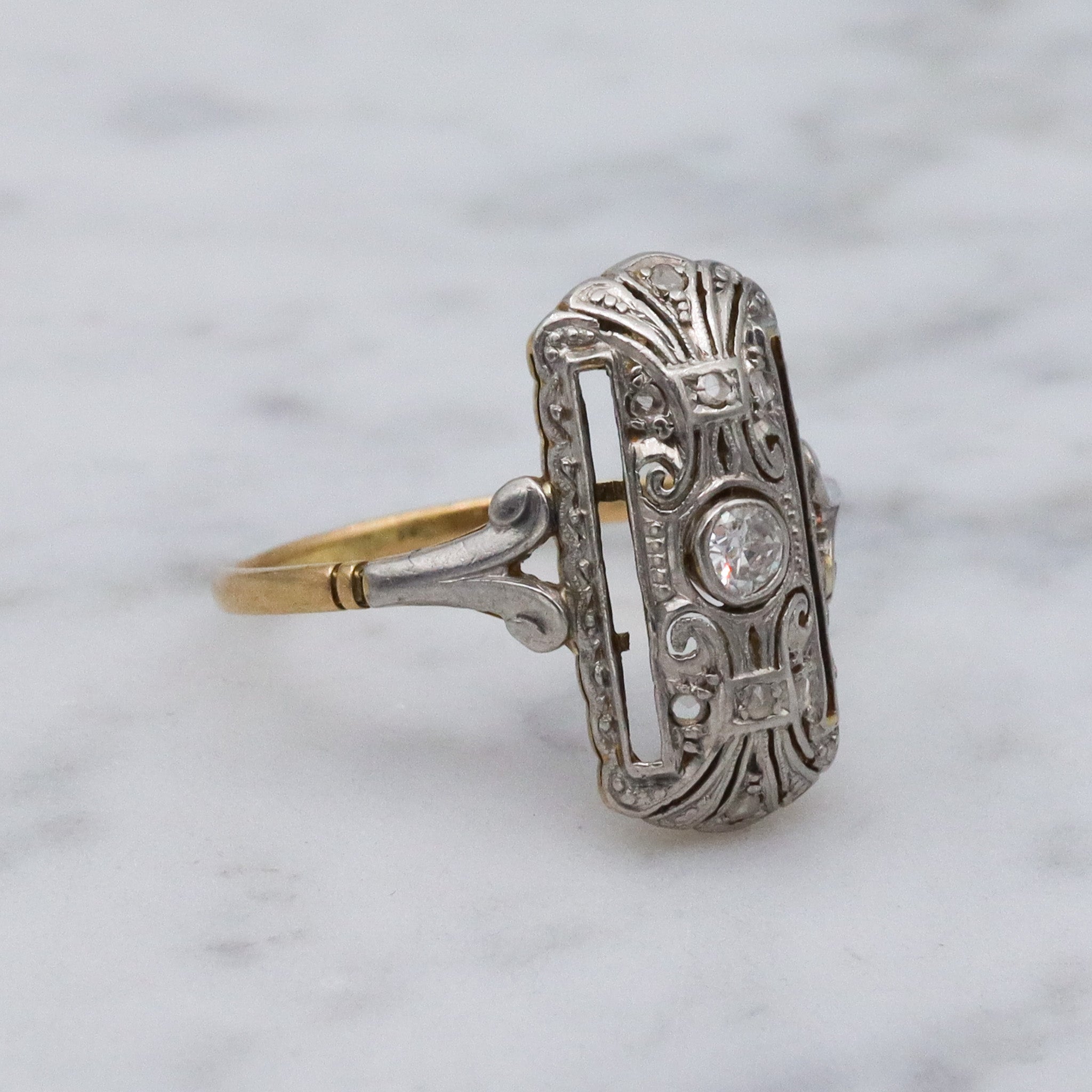 Antique Art Deco 18k gold and platinum diamond ring, sz 6.5