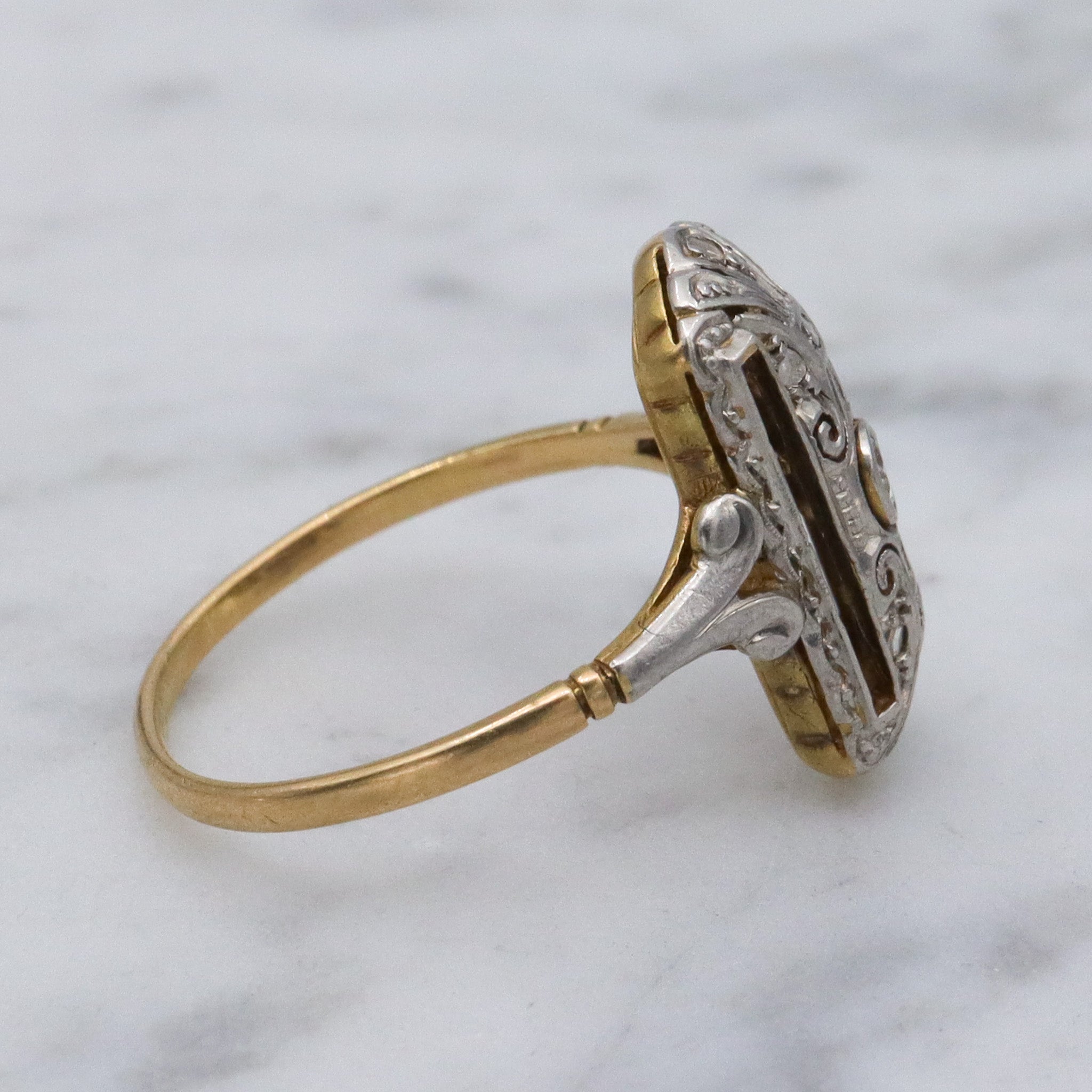 Antique Art Deco 18k gold and platinum diamond ring, sz 6.5