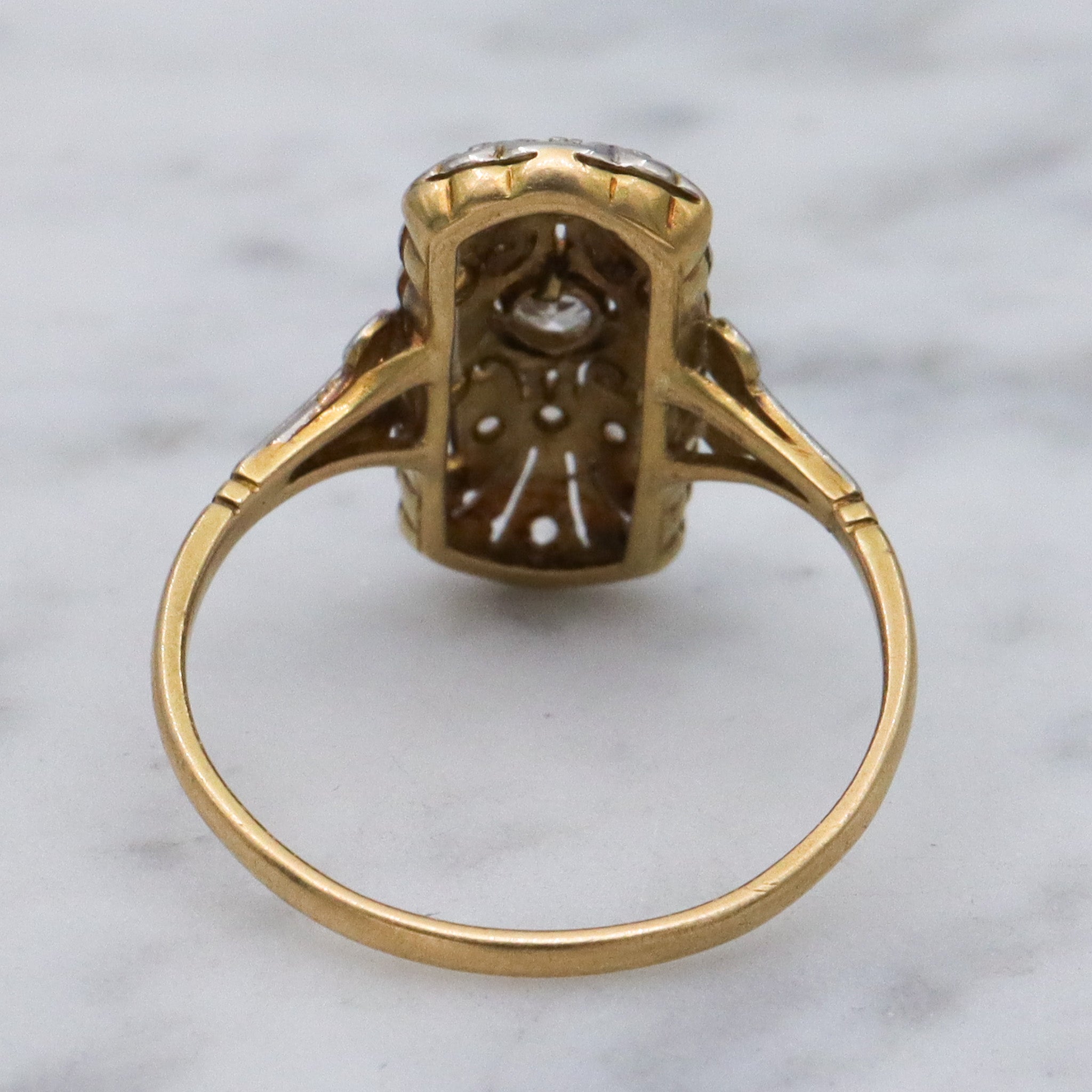 Antique Art Deco 18k gold and platinum diamond ring, sz 6.5