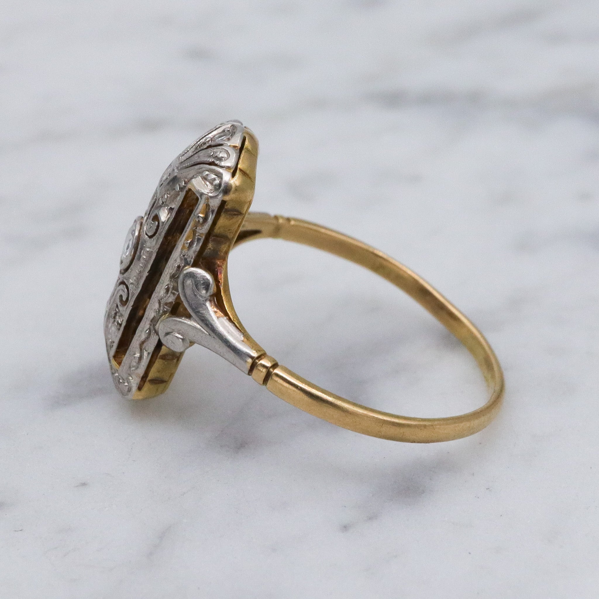 Antique Art Deco 18k gold and platinum diamond ring, sz 6.5