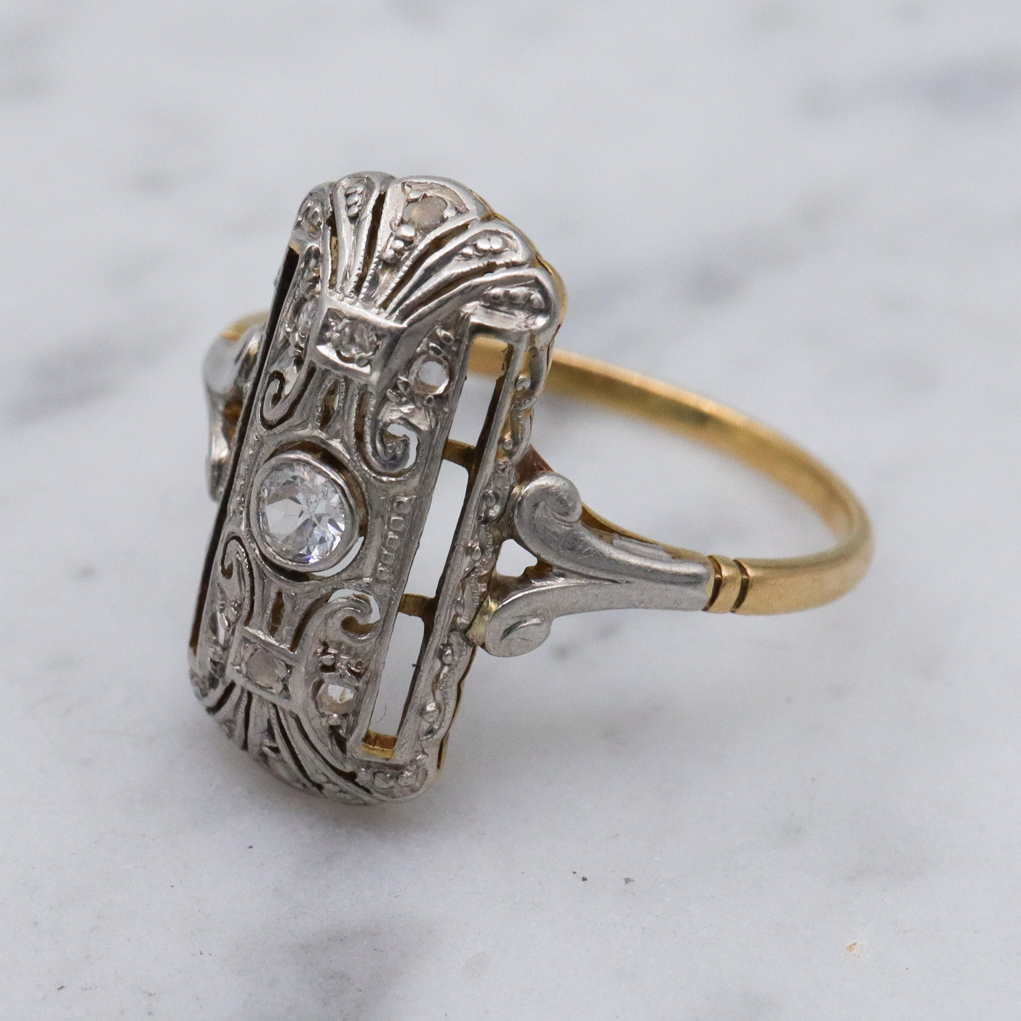 Antique Art Deco 18k gold and platinum diamond ring, sz 6.5