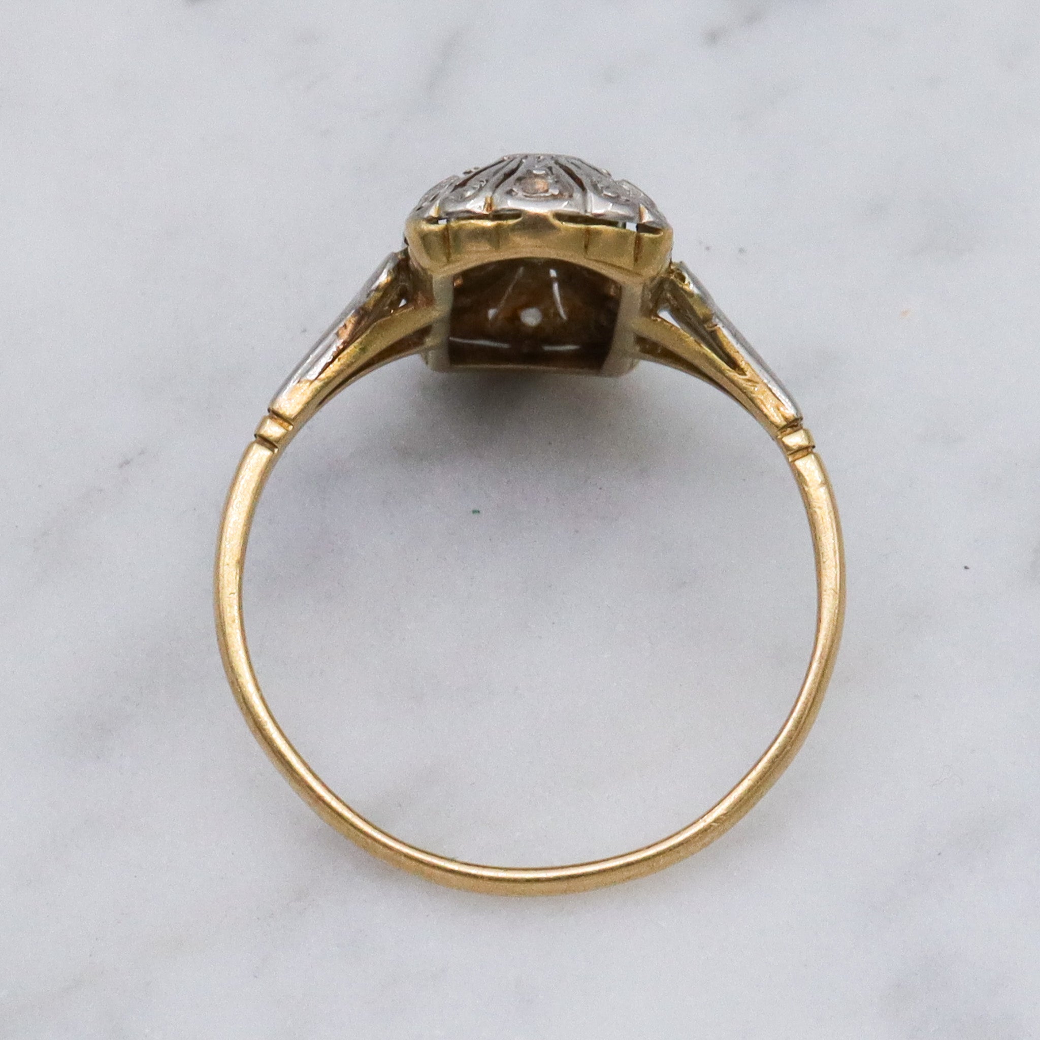 Antique Art Deco 18k gold and platinum diamond ring, sz 6.5
