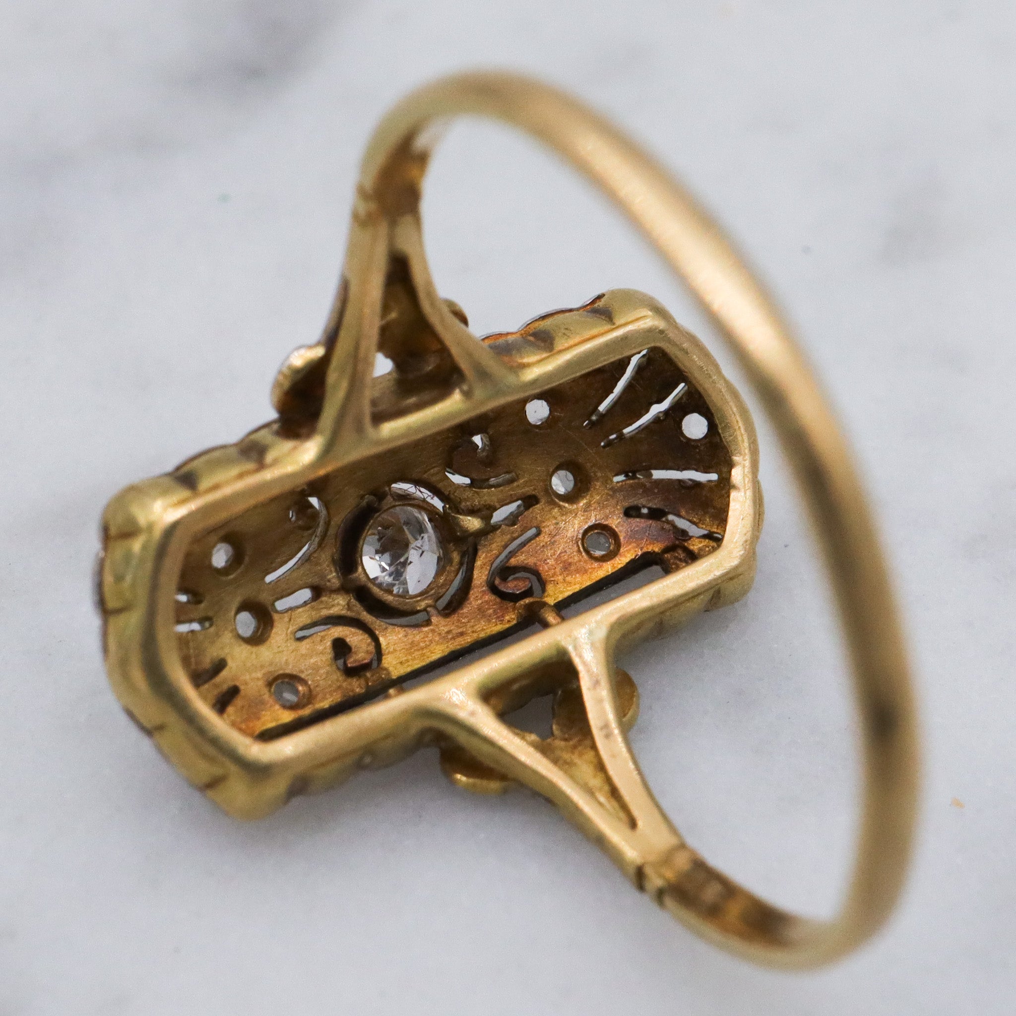 Antique Art Deco 18k gold and platinum diamond ring, sz 6.5