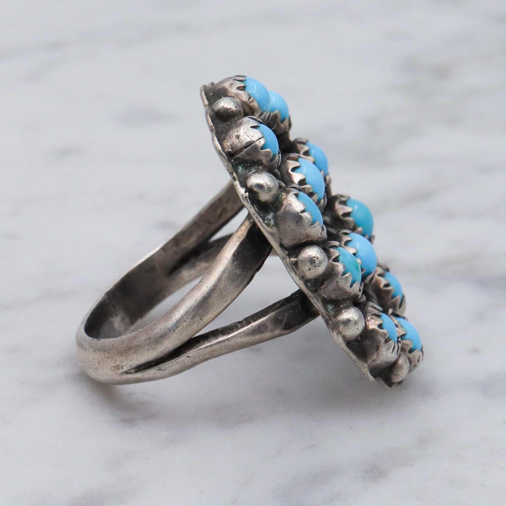 Vintage Navajo petite point sterling silver turquoise ring, sz 8