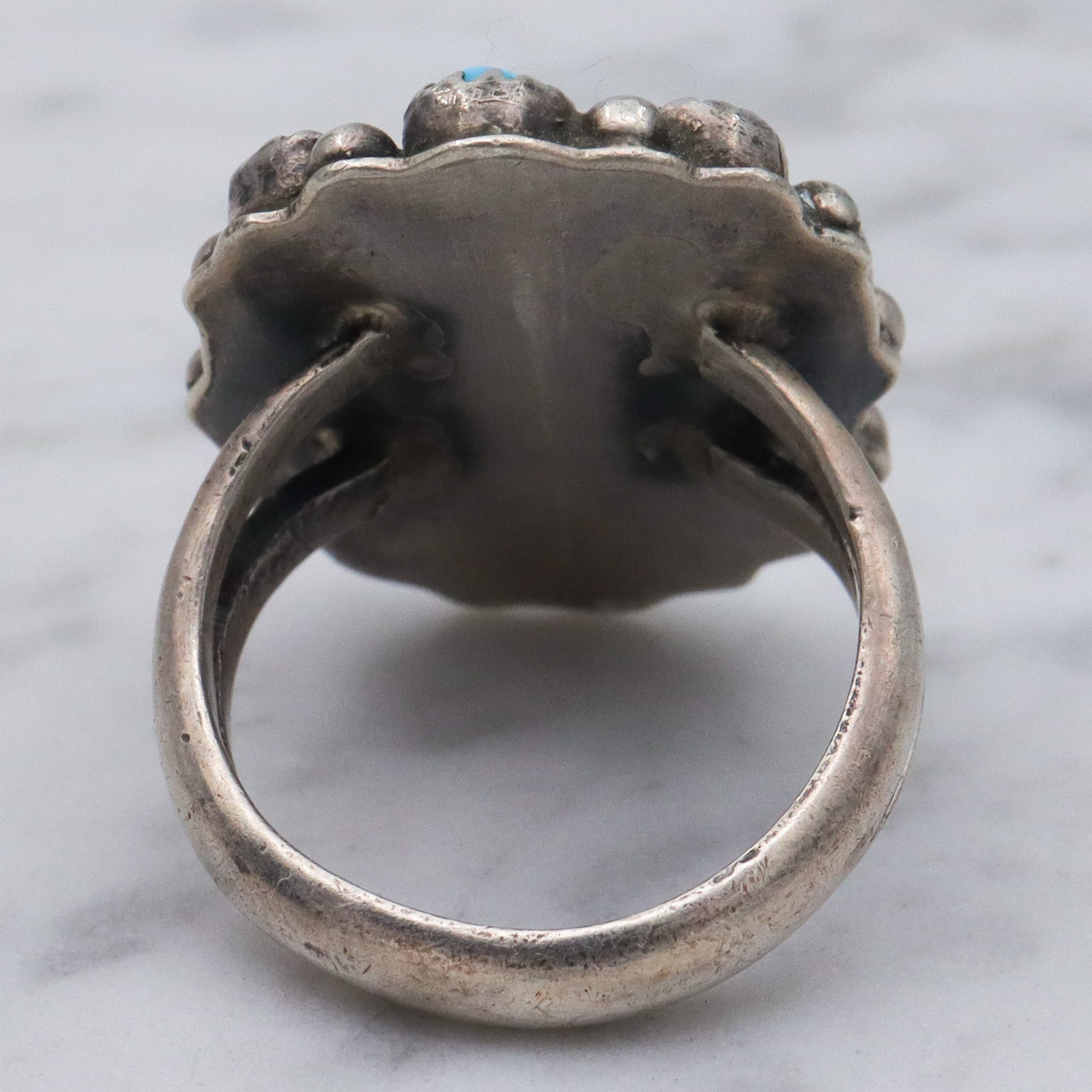 Vintage Navajo petite point sterling silver turquoise ring, sz 8