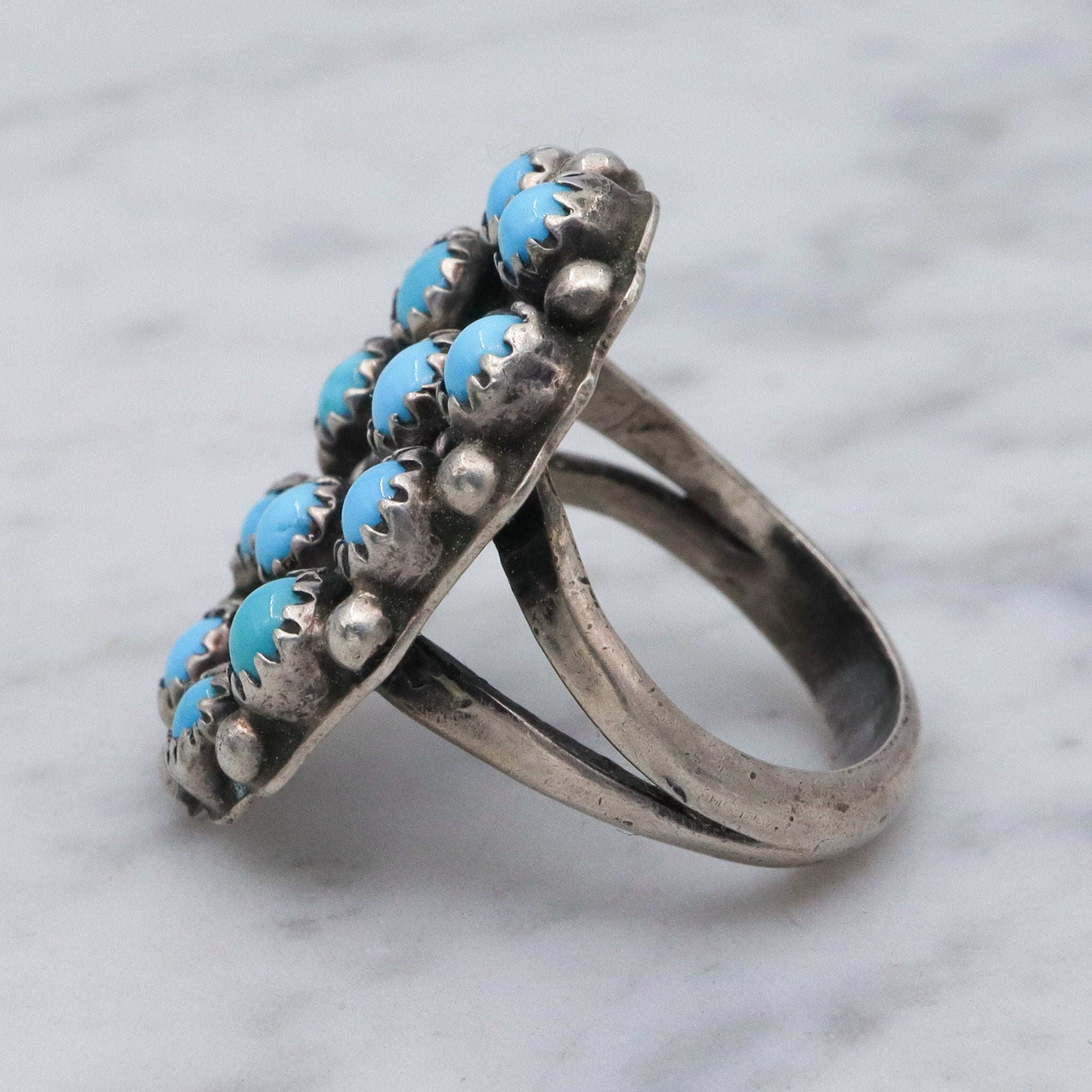 Vintage Navajo petite point sterling silver turquoise ring, sz 8