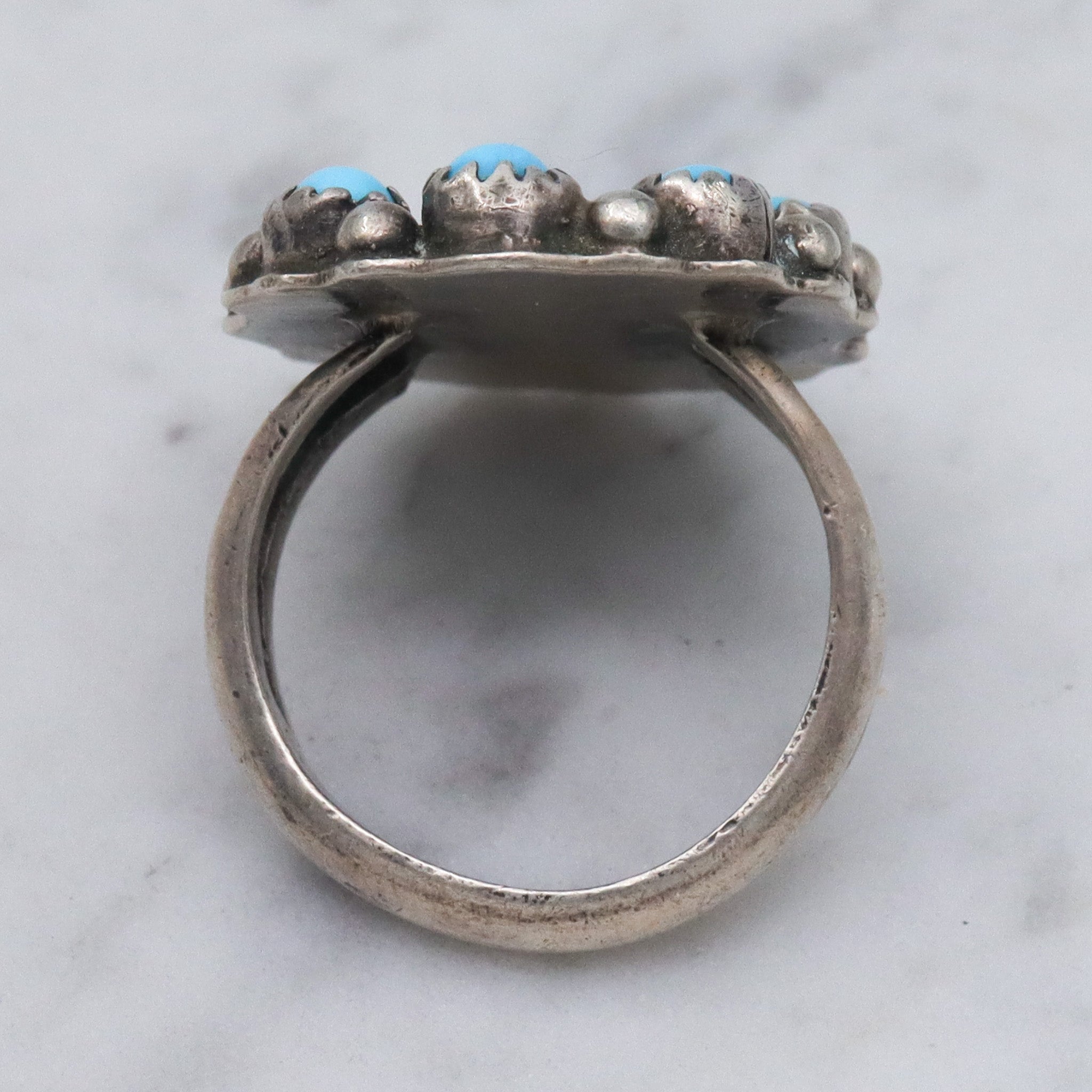 Vintage Navajo petite point sterling silver turquoise ring, sz 8