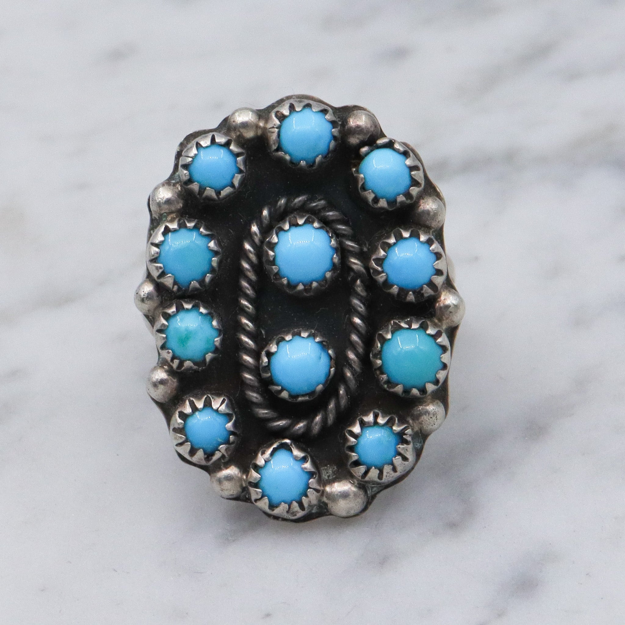Vintage Navajo petite point sterling silver turquoise ring, sz 8