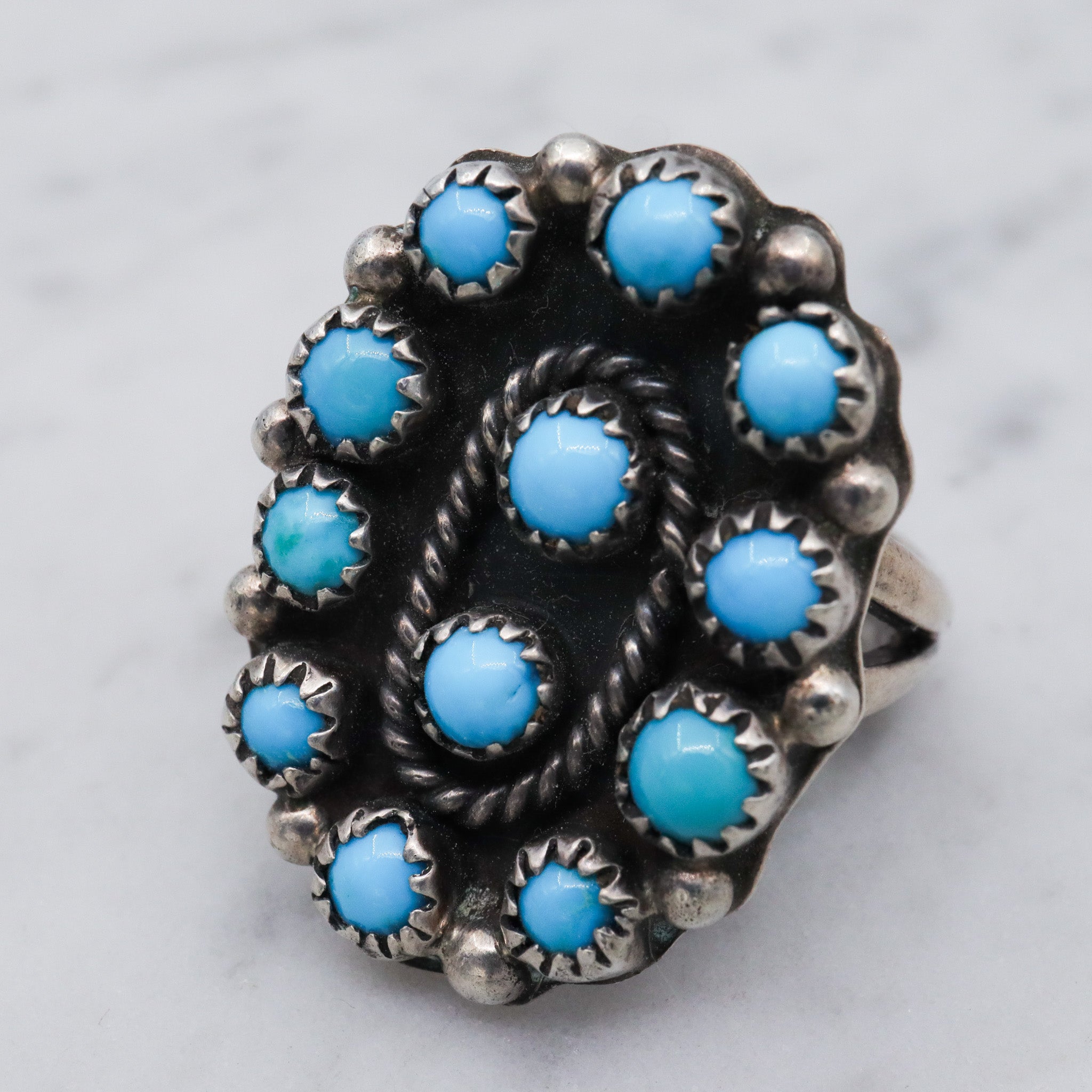 Vintage Navajo petite point sterling silver turquoise ring, sz 8