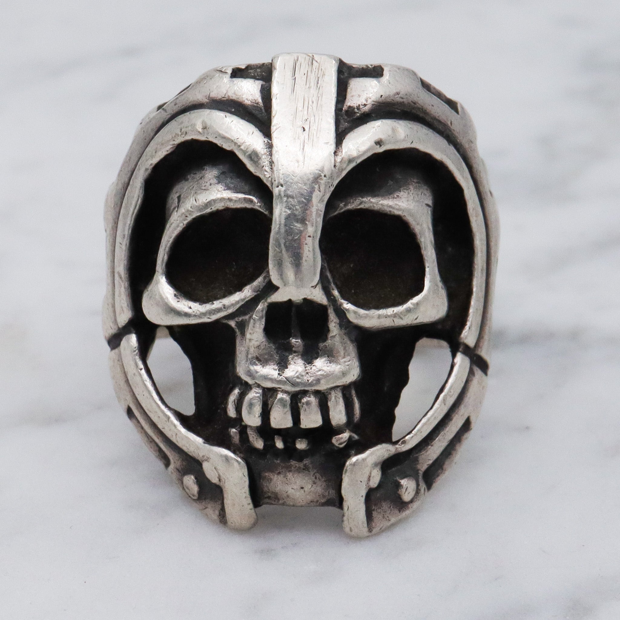 Retro sterling silver skeleton warrior heavy metal ring, sz 12
