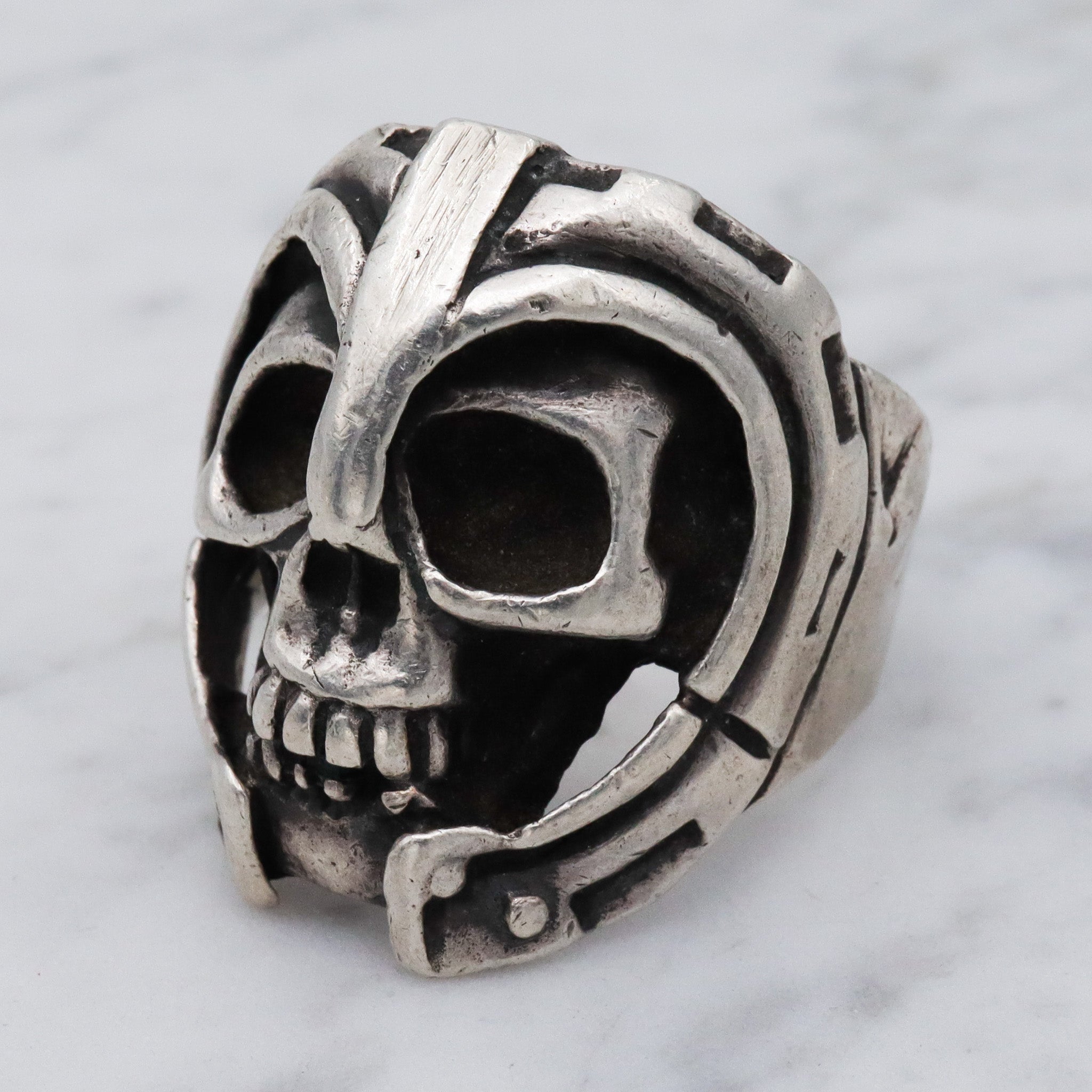 Retro sterling silver skeleton warrior heavy metal ring, sz 12