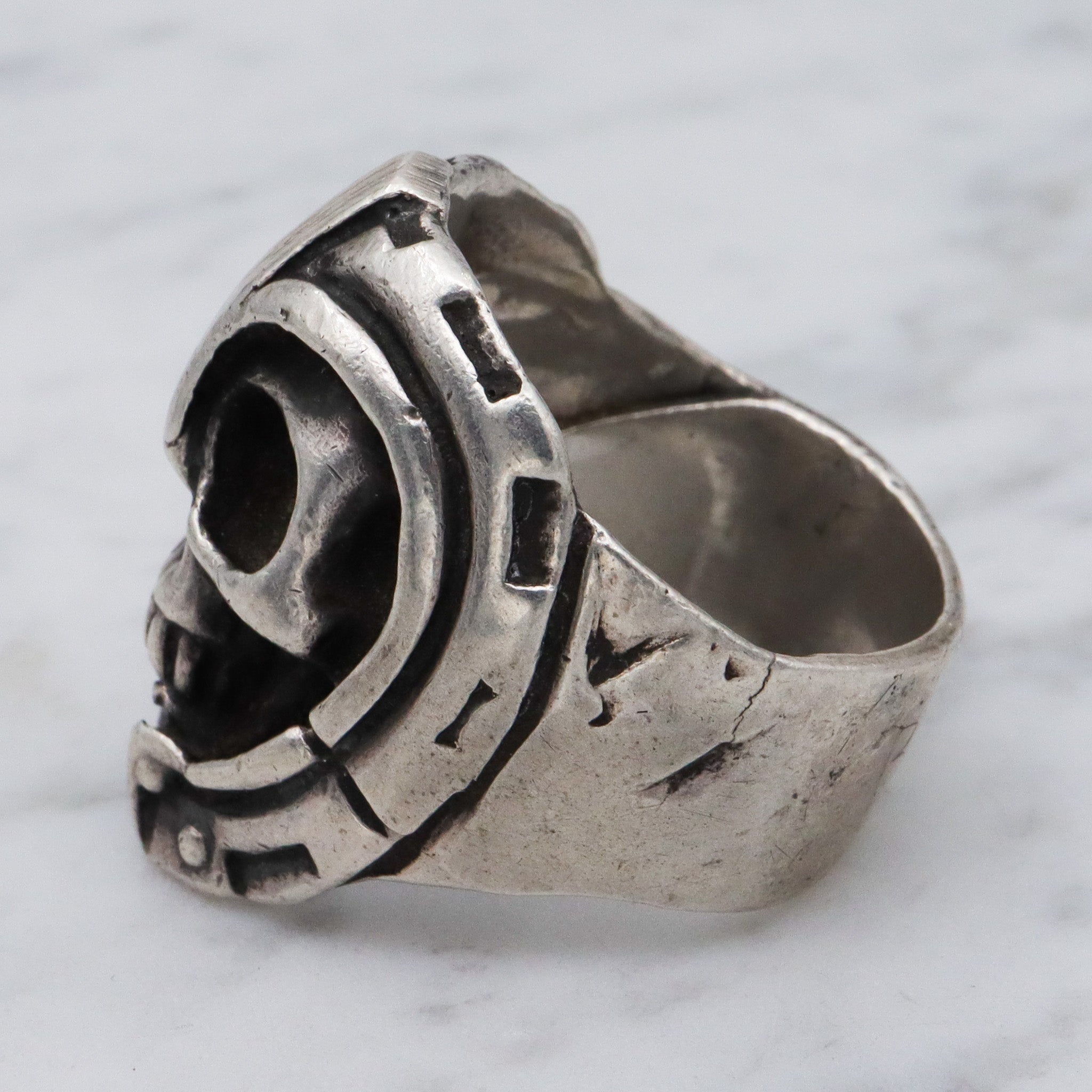 Retro sterling silver skeleton warrior heavy metal ring, sz 12