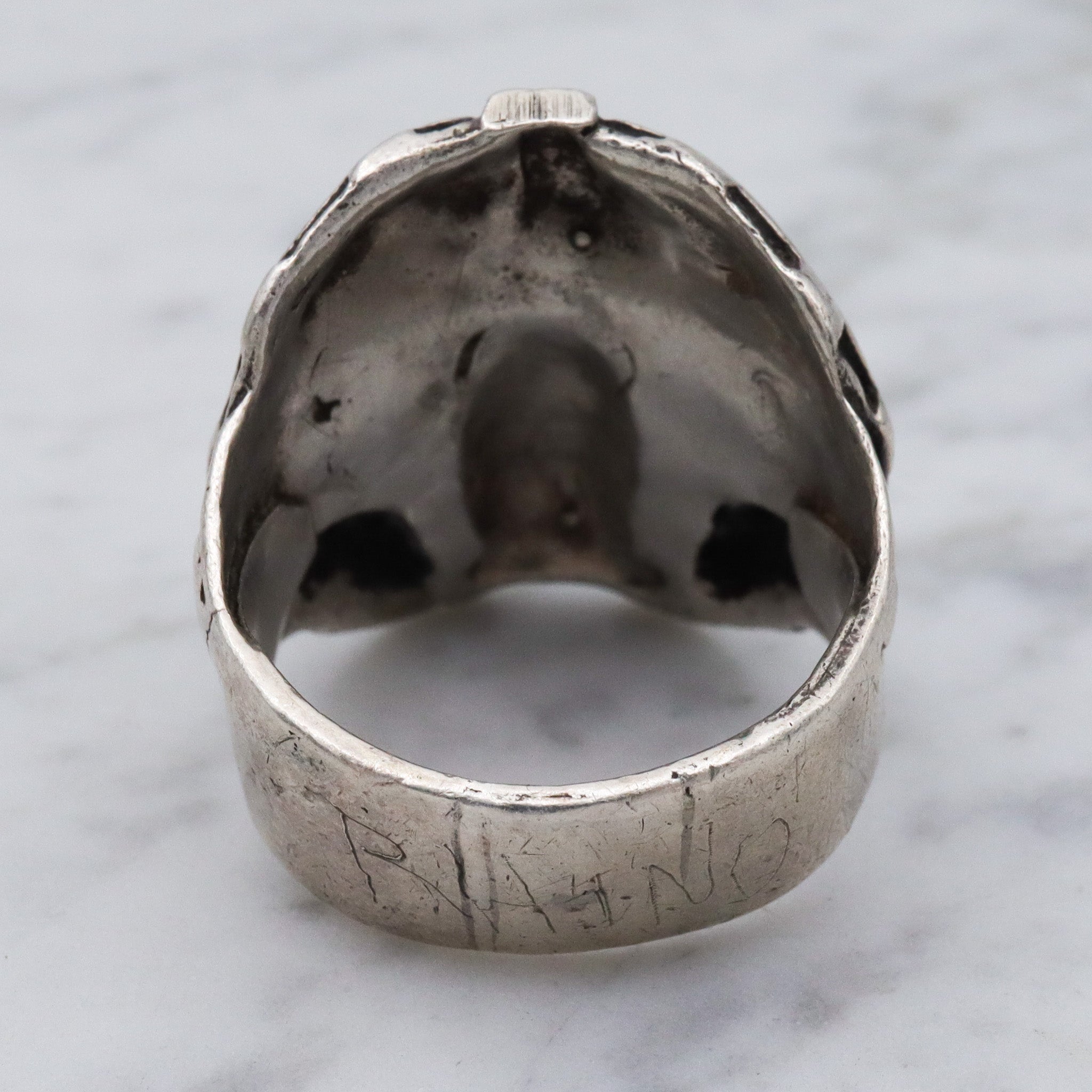 Retro sterling silver skeleton warrior heavy metal ring, sz 12