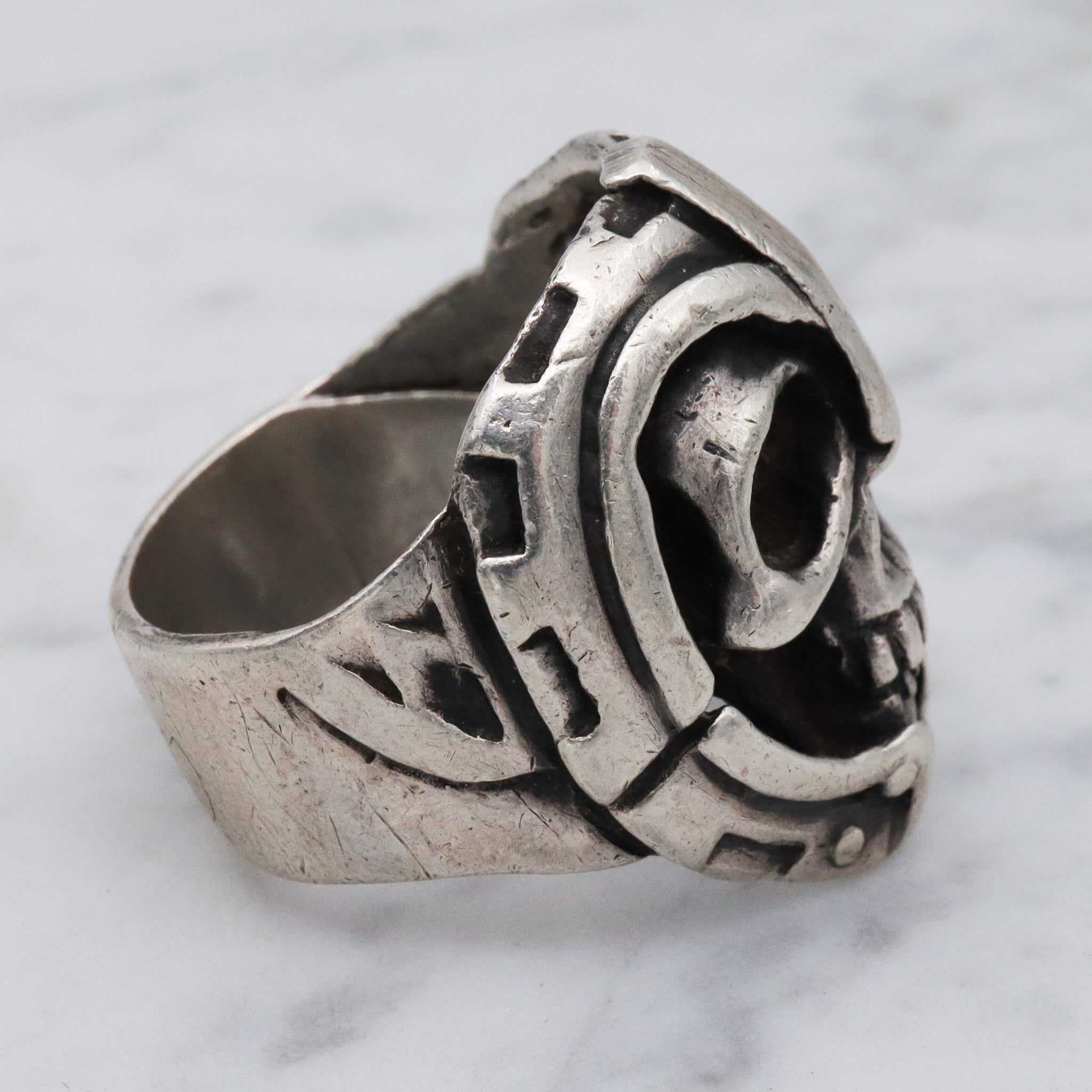 Retro sterling silver skeleton warrior heavy metal ring, sz 12