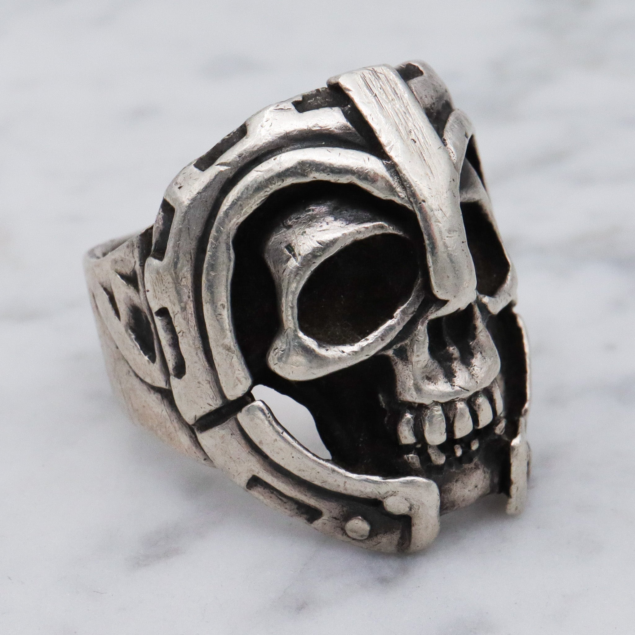Retro sterling silver skeleton warrior heavy metal ring, sz 12