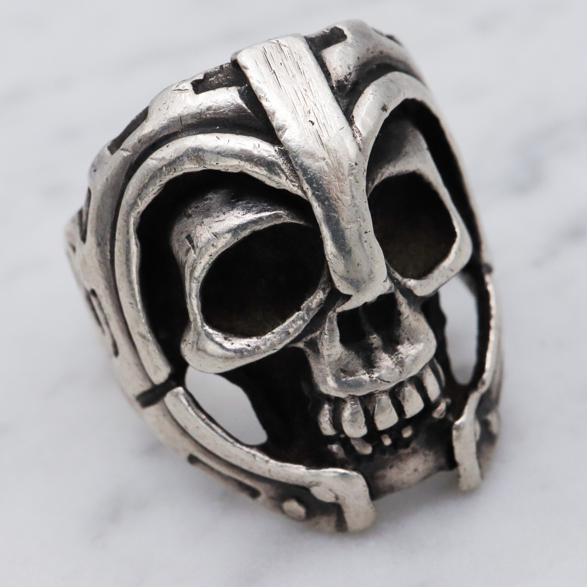 Retro sterling silver skeleton warrior heavy metal ring, sz 12