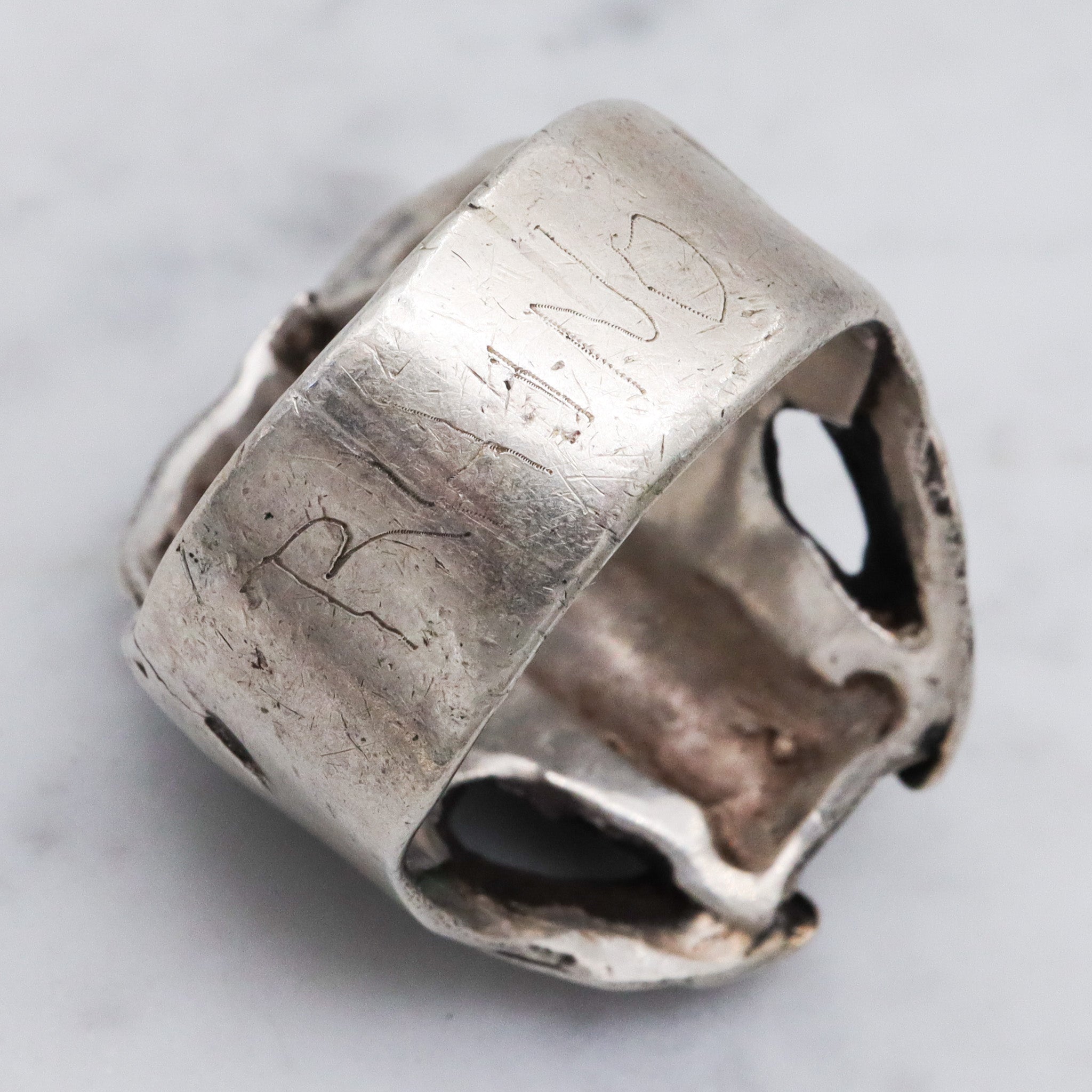 Retro sterling silver skeleton warrior heavy metal ring, sz 12