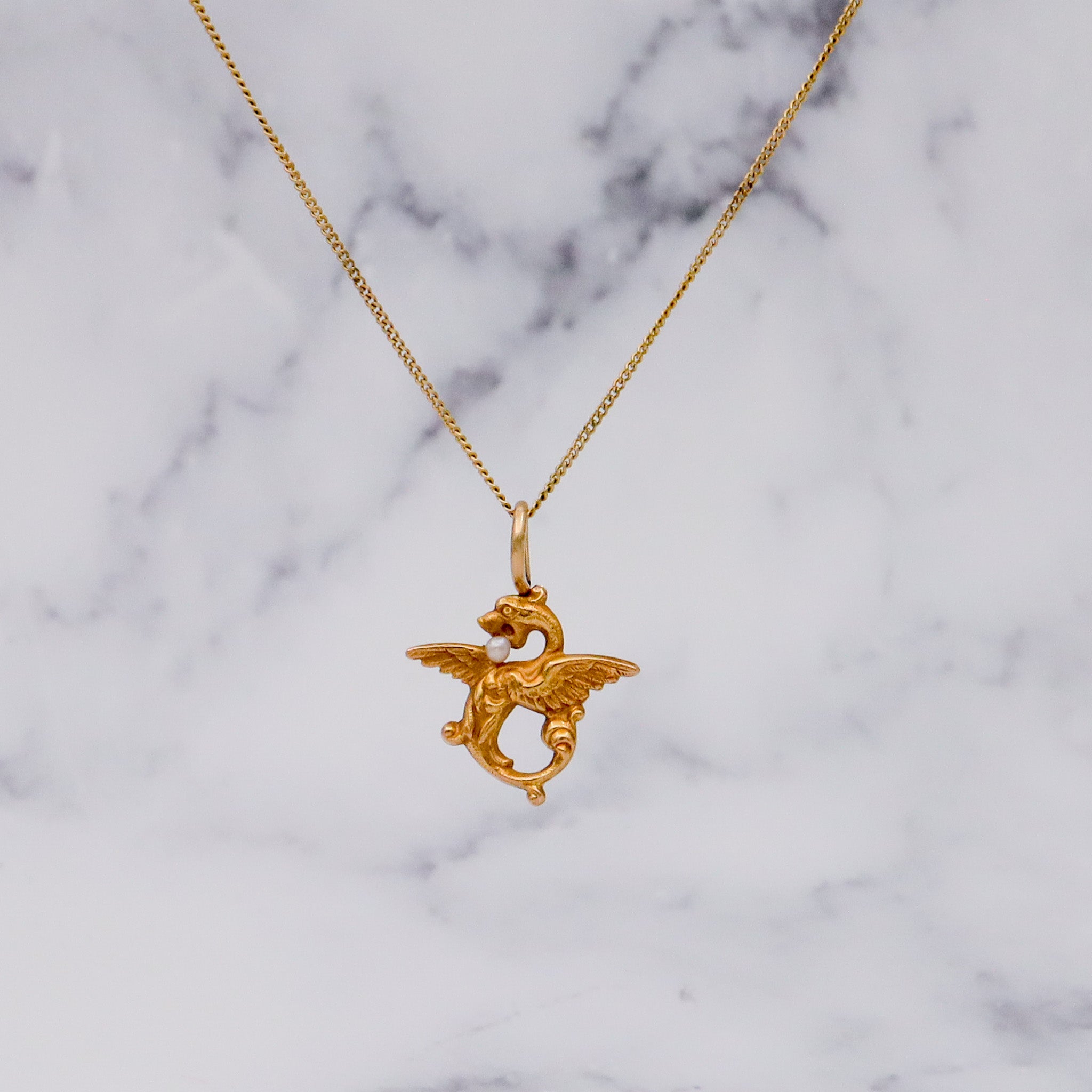 Antique Victorian 14k gold & pearl griffin stick pin converted pendant