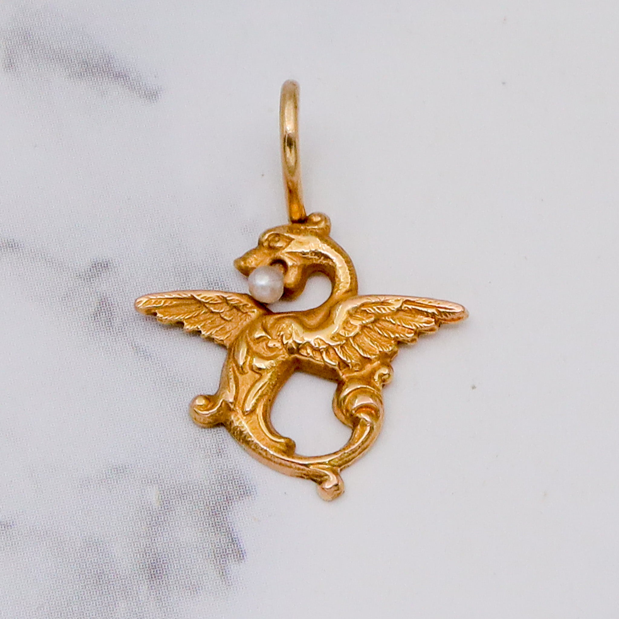 Antique Victorian 14k gold & pearl griffin stick pin converted pendant