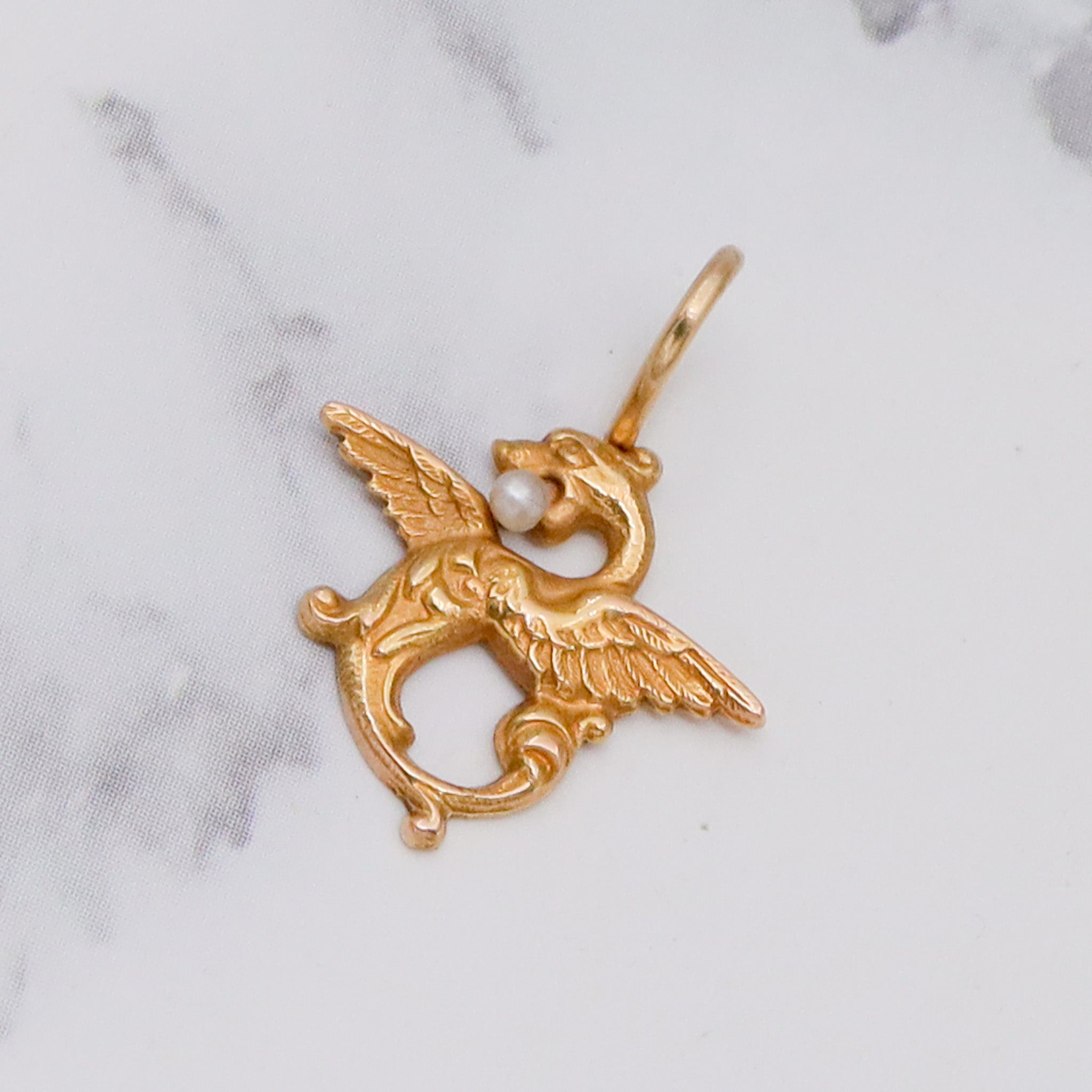 Antique Victorian 14k gold & pearl griffin stick pin converted pendant