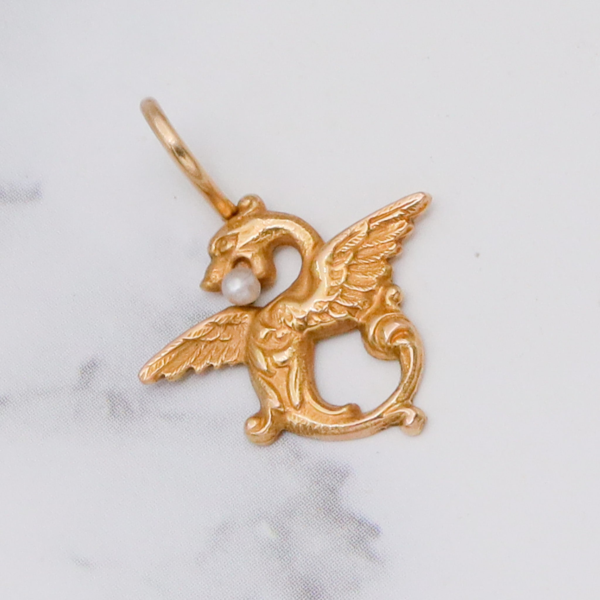 Antique Victorian 14k gold & pearl griffin stick pin converted pendant