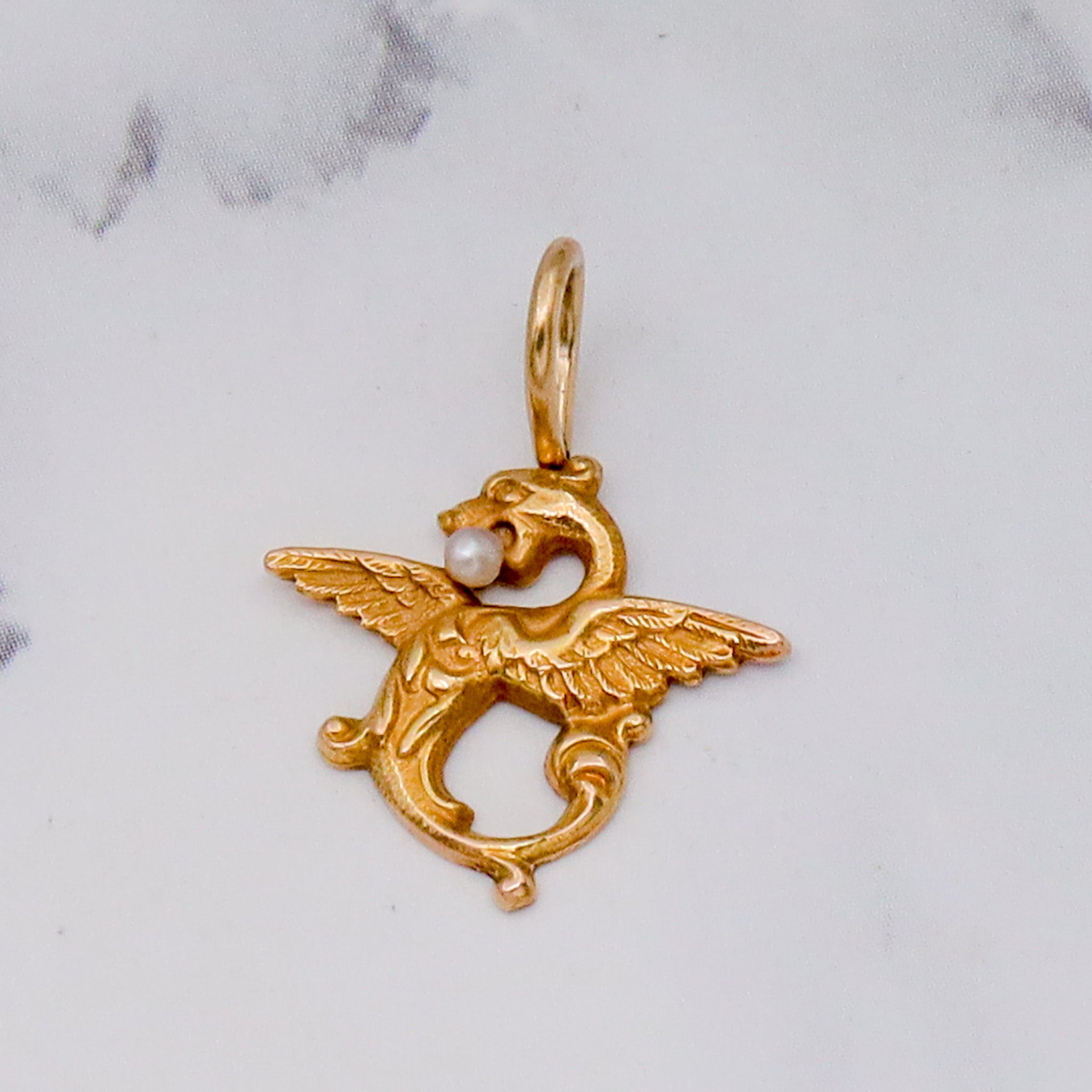 Antique Victorian 14k gold & pearl griffin stick pin converted pendant