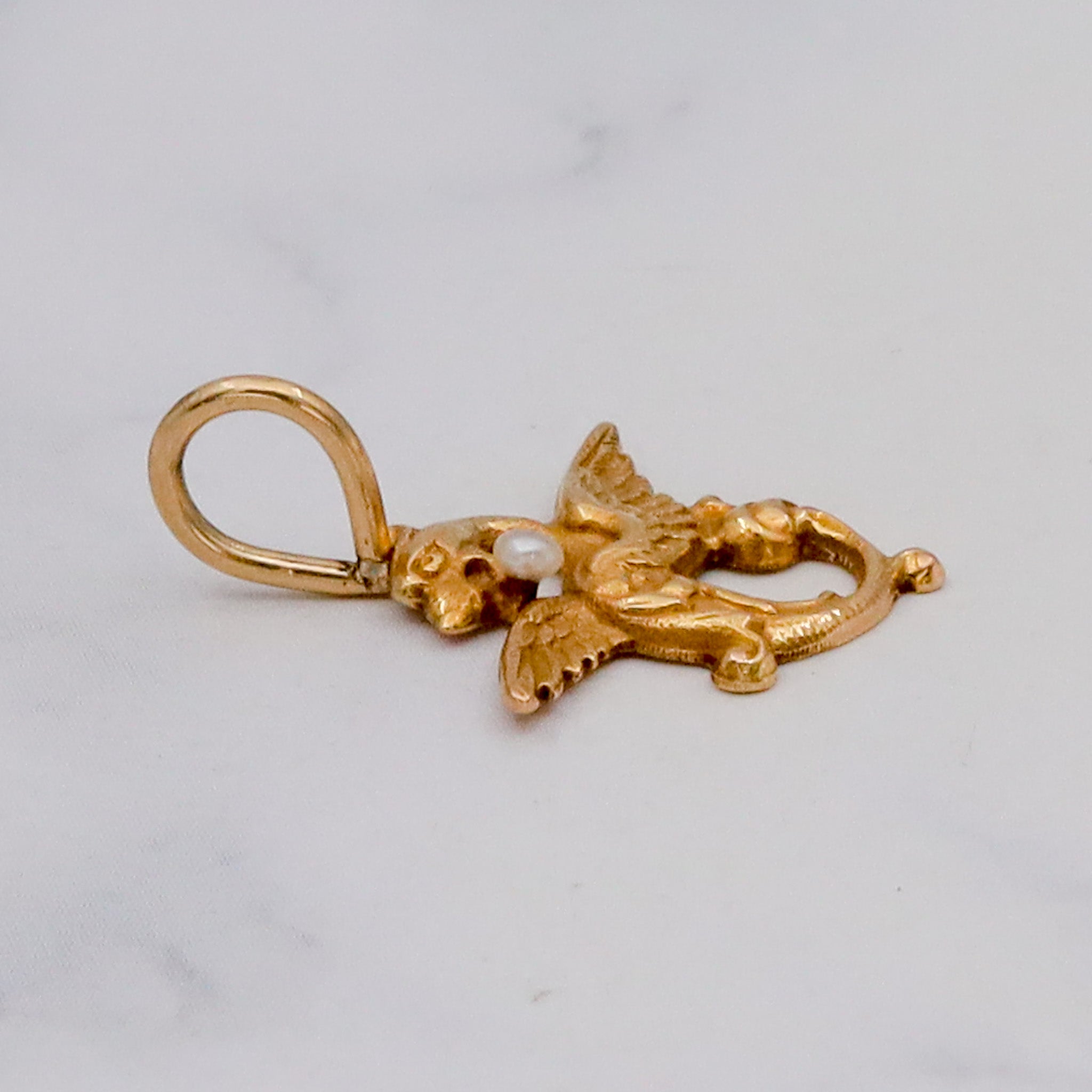 Antique Victorian 14k gold & pearl griffin stick pin converted pendant