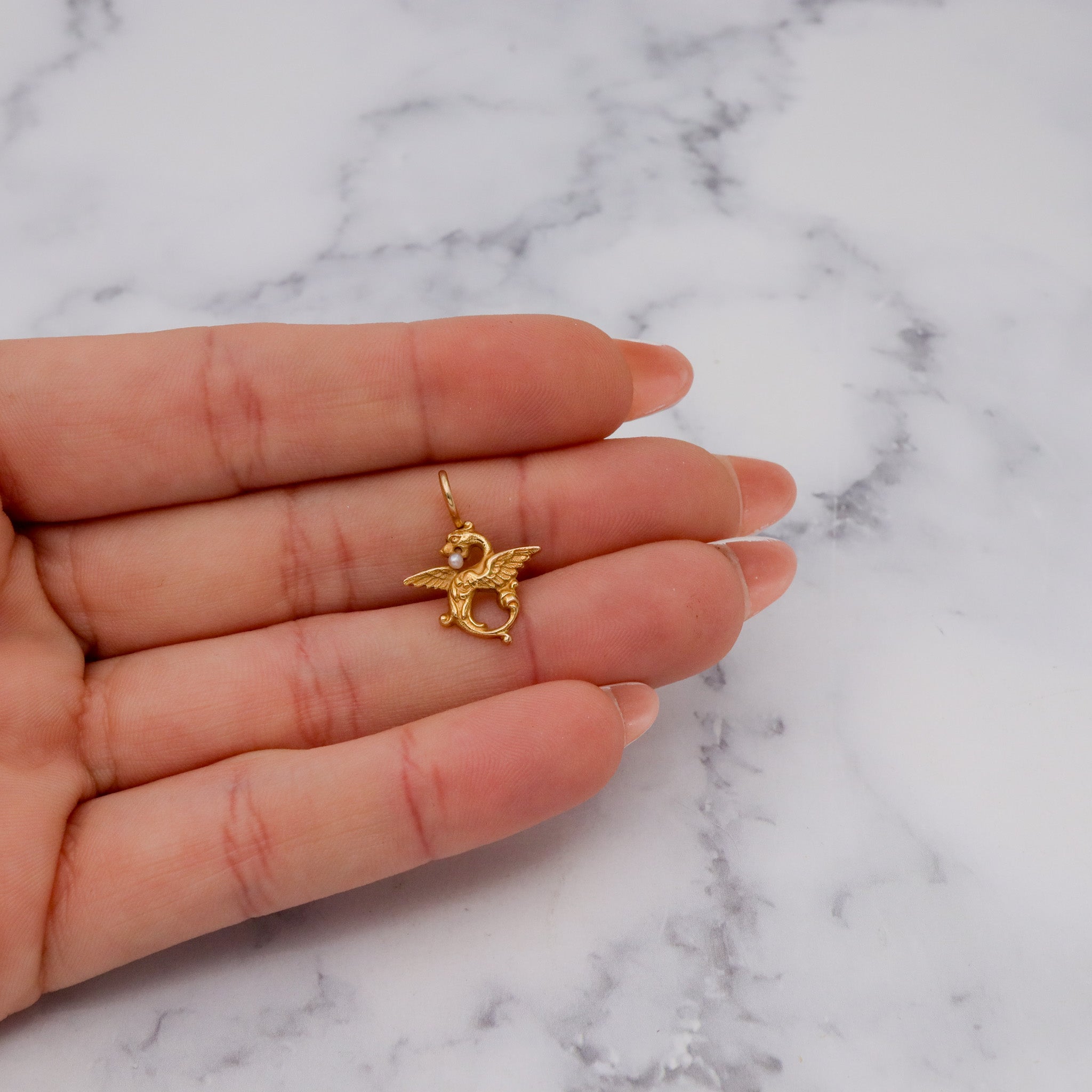 Antique Victorian 14k gold & pearl griffin stick pin converted pendant