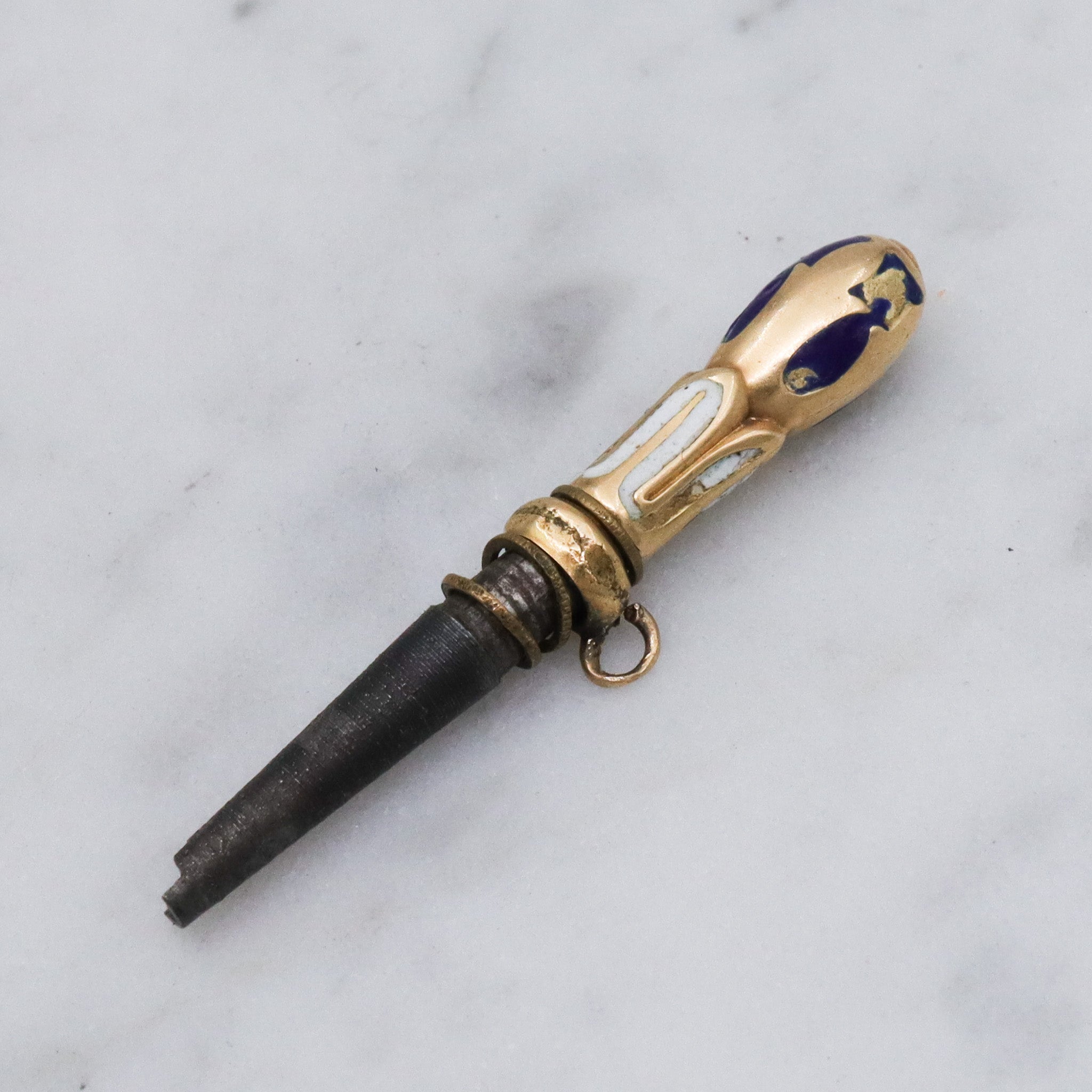 Antique Victorian 14k gold enamel watch key fob