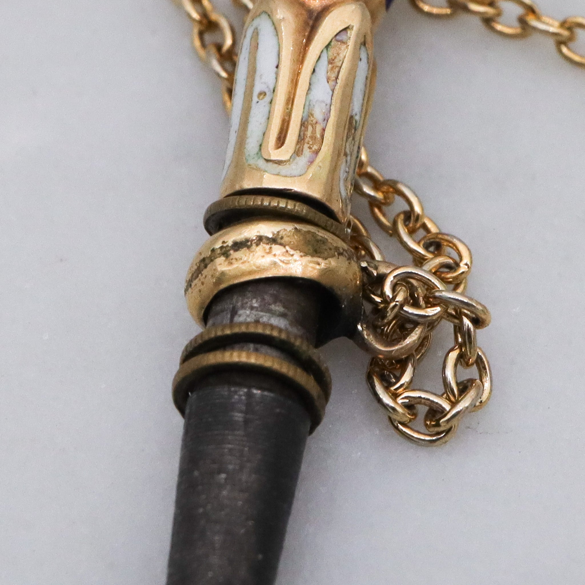 Antique Victorian 14k gold enamel watch key fob