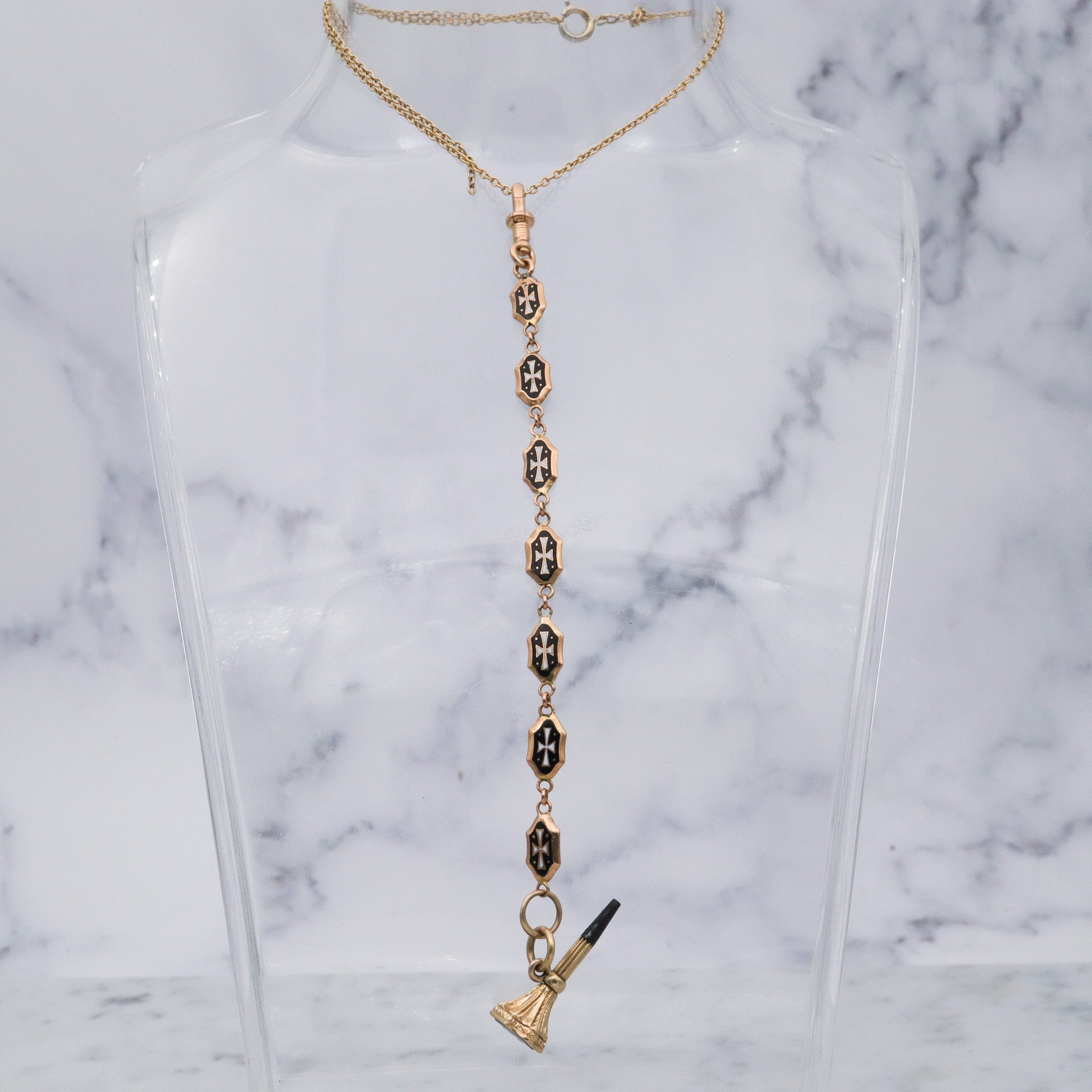 Antique Victorian 14k gold lapis seal fob with 14k gold & enamel links pocket watch fob chain