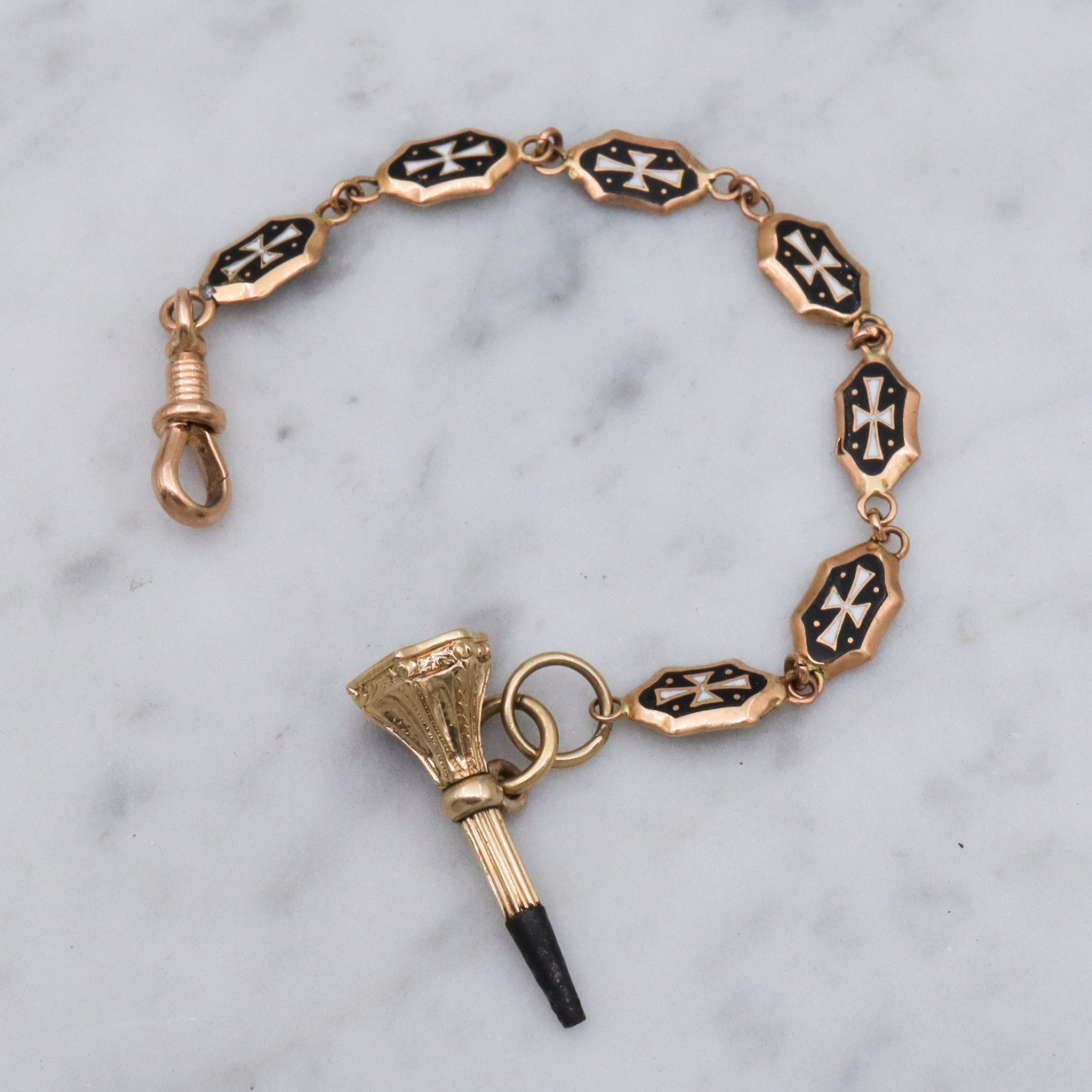 Antique Victorian 14k gold lapis seal fob with 14k gold & enamel links pocket watch fob chain