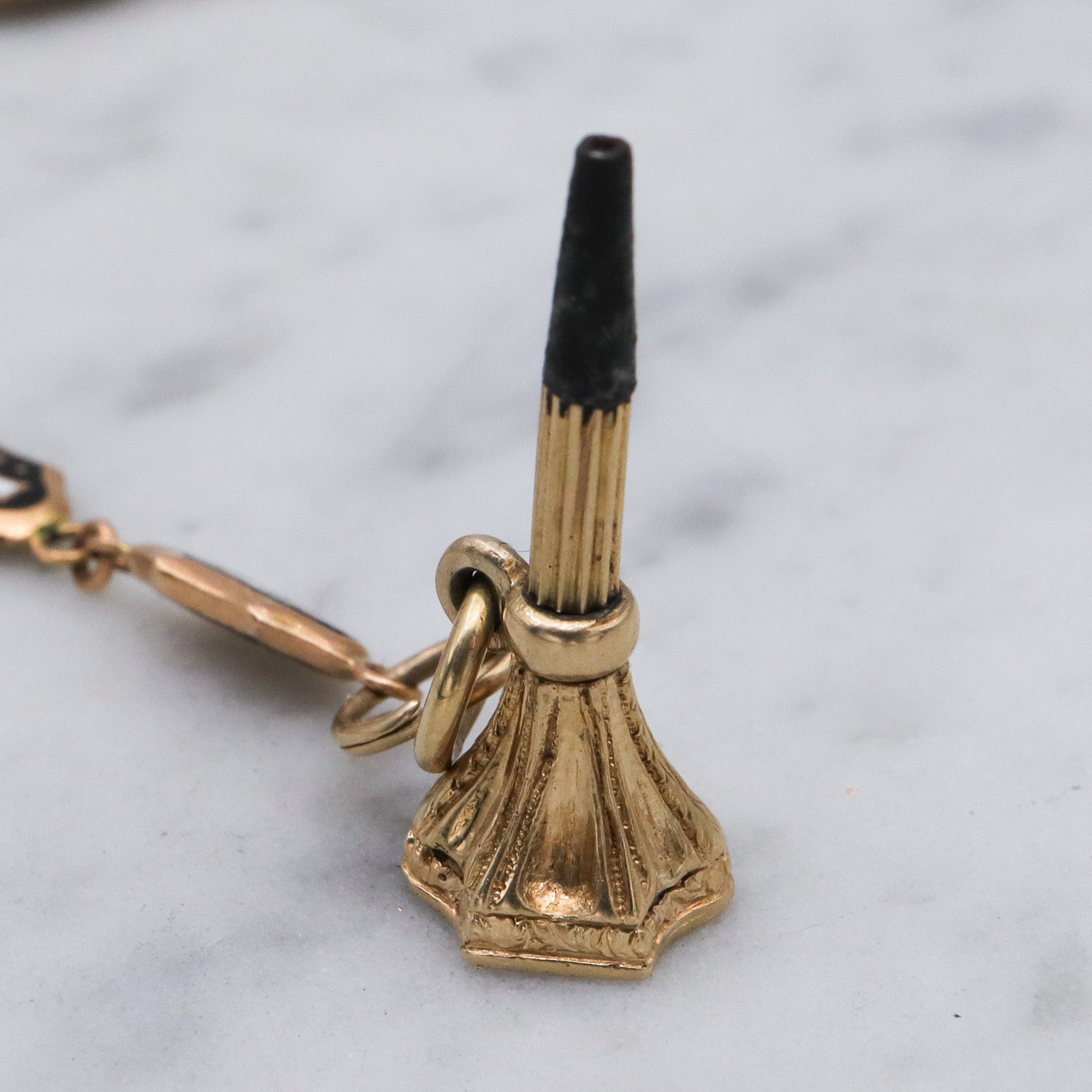 Antique Victorian 14k gold lapis seal fob with 14k gold & enamel links pocket watch fob chain