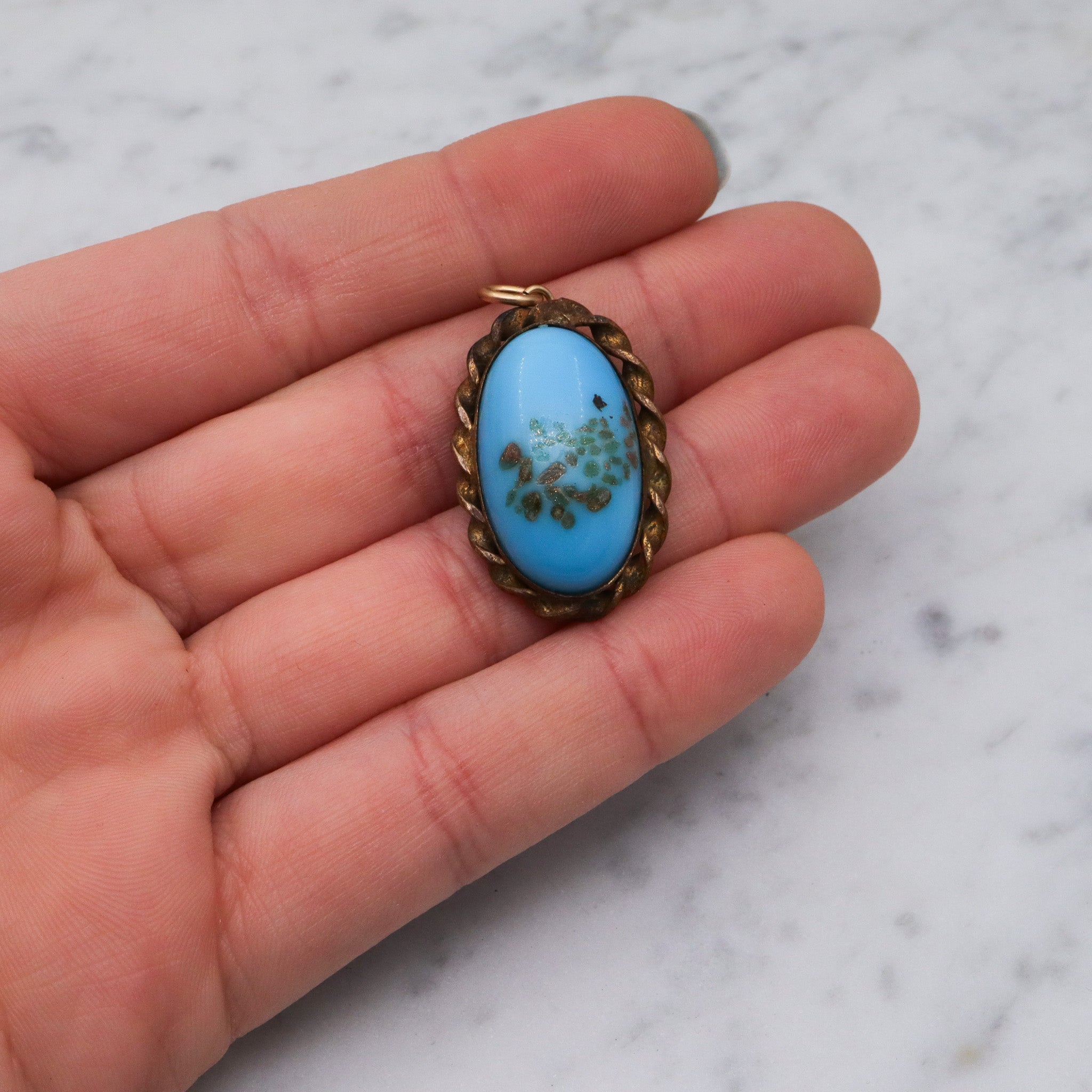 Antique Victorian brass art glass pendant