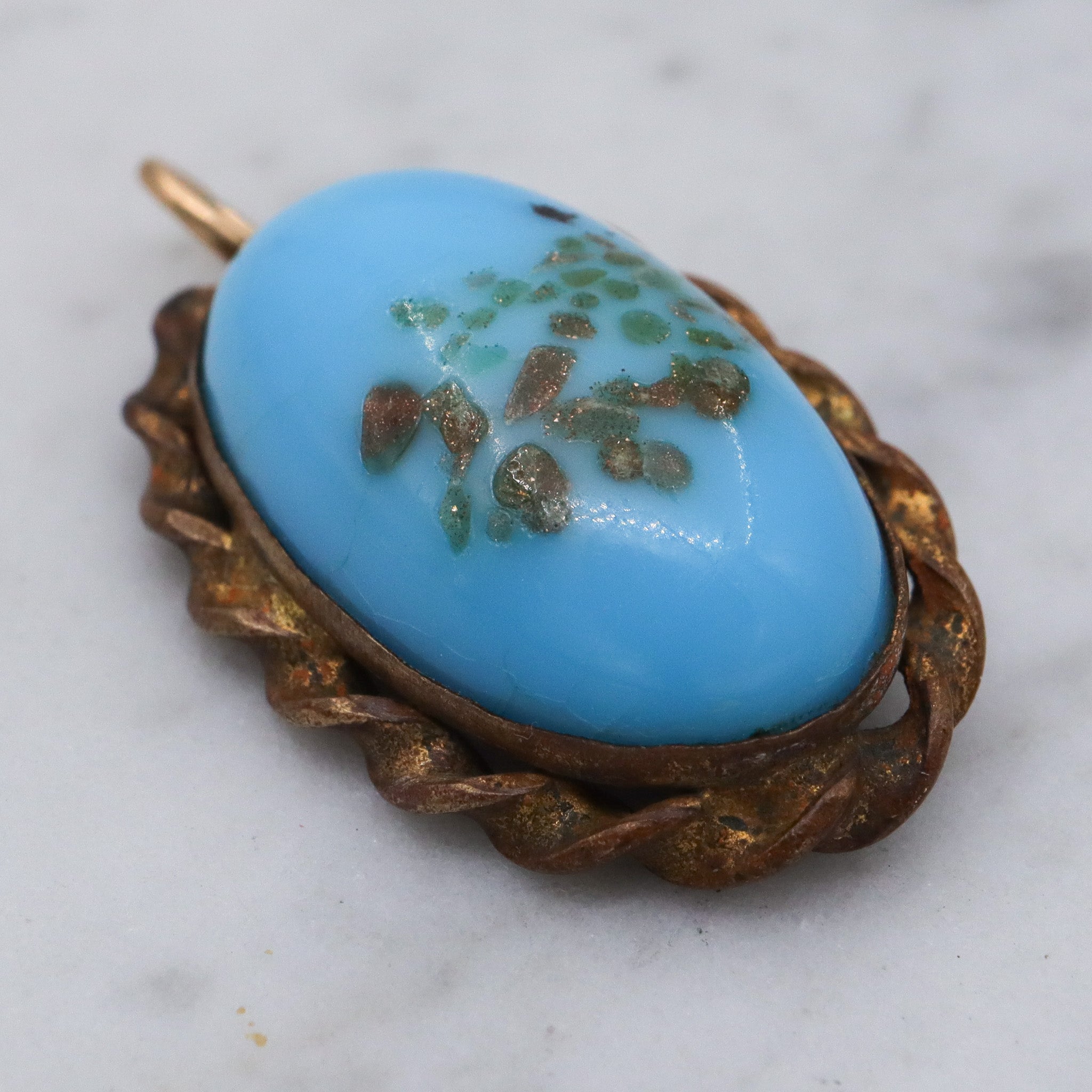 Antique Victorian brass art glass pendant