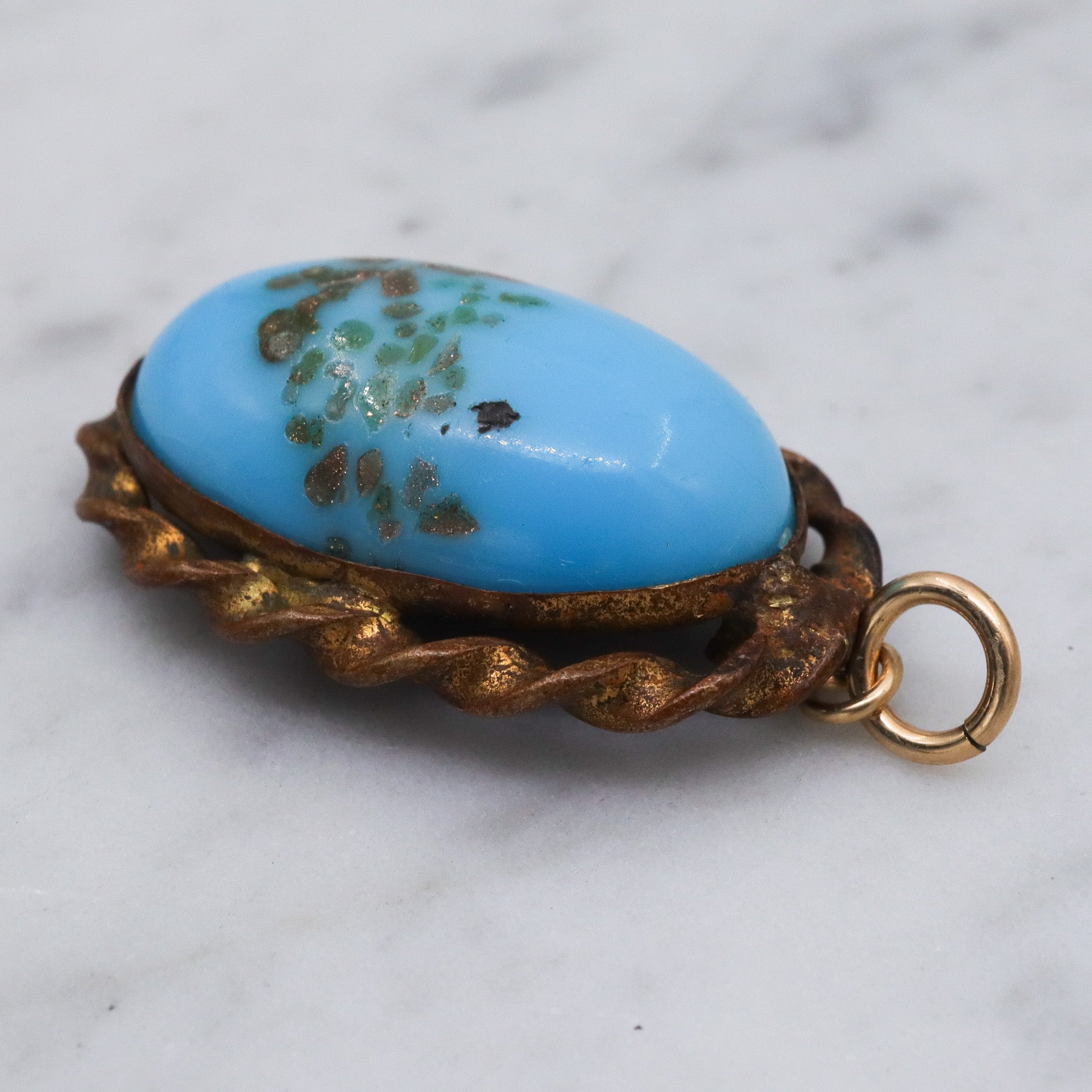 Antique Victorian brass art glass pendant