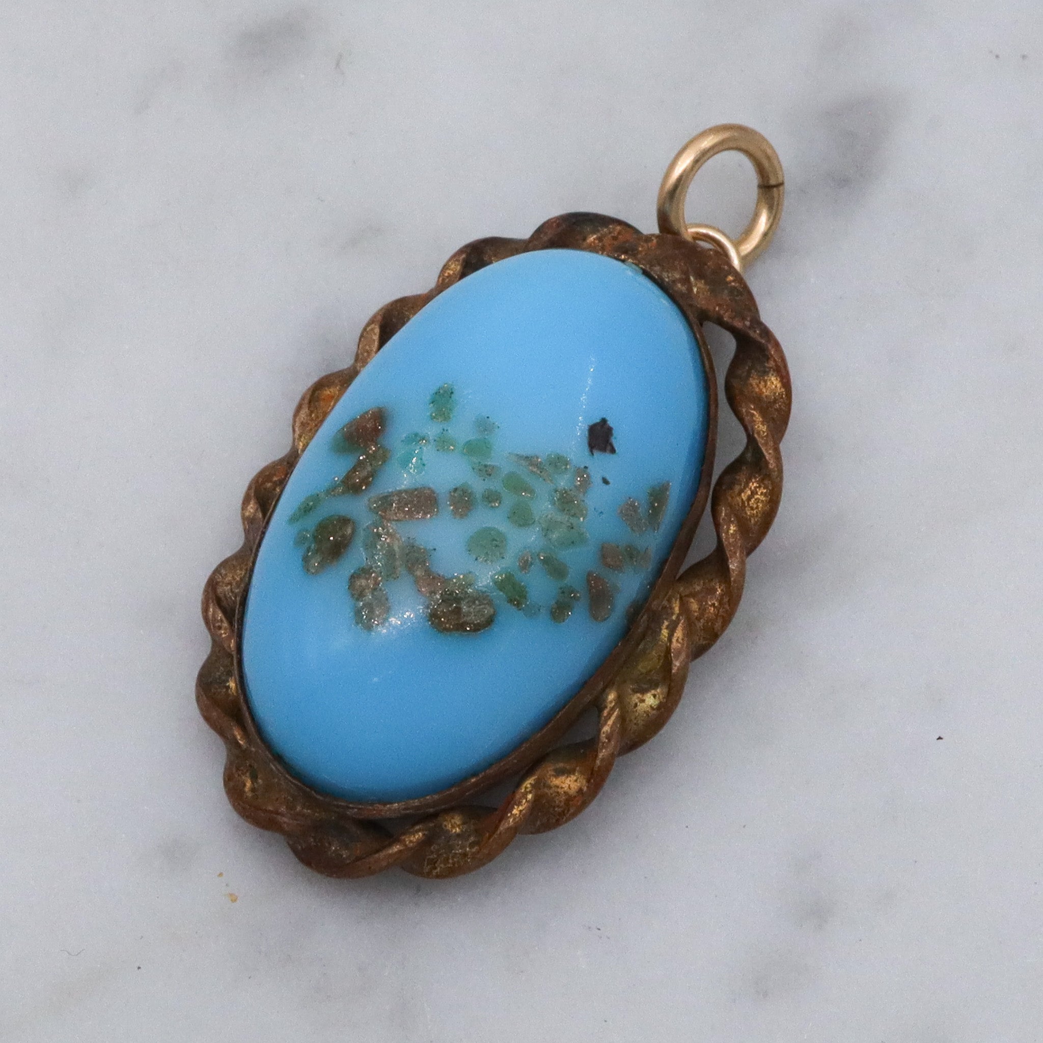 Antique Victorian brass art glass pendant