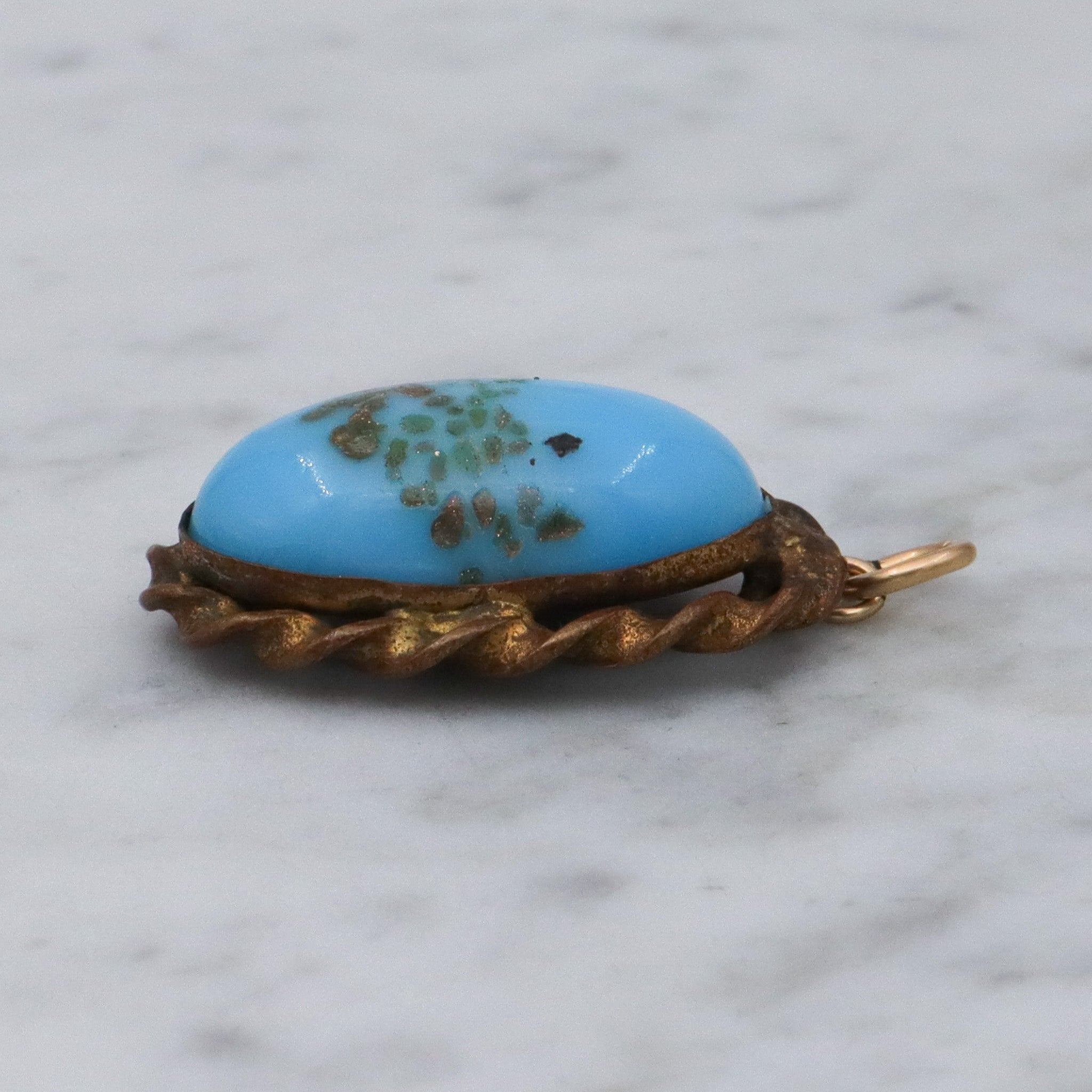 Antique Victorian brass art glass pendant