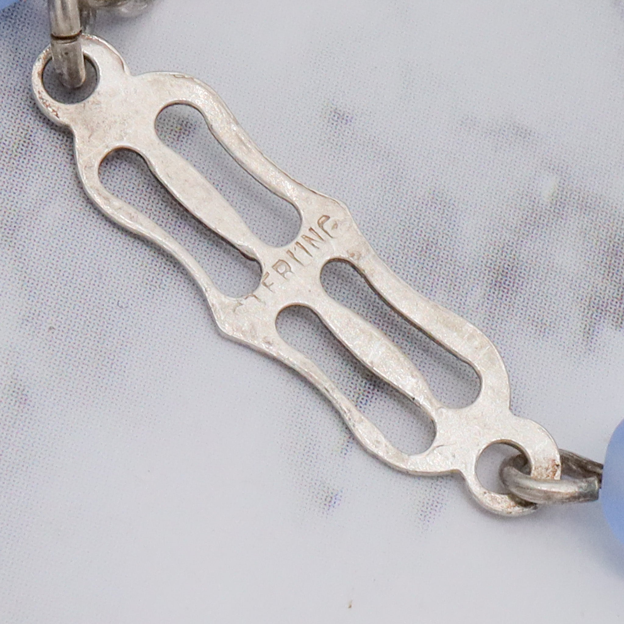 Antique Art Deco sterling silver & frosted molded glass child’s necklace and bracelet set