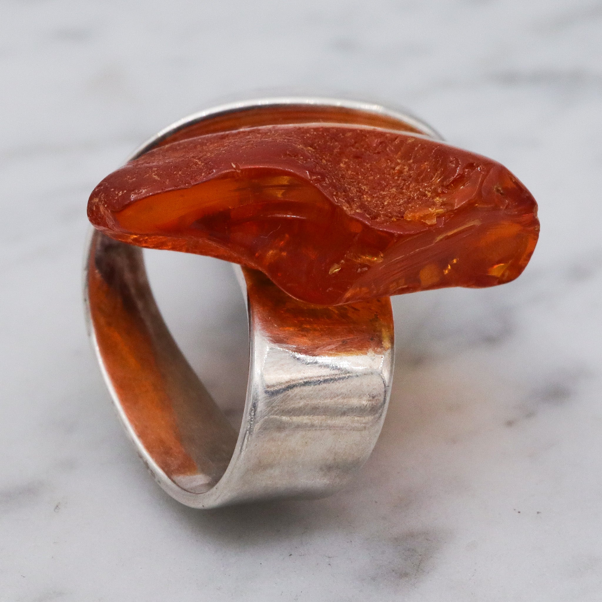 Mid Century sterling silver Baltic amber triangle pendant