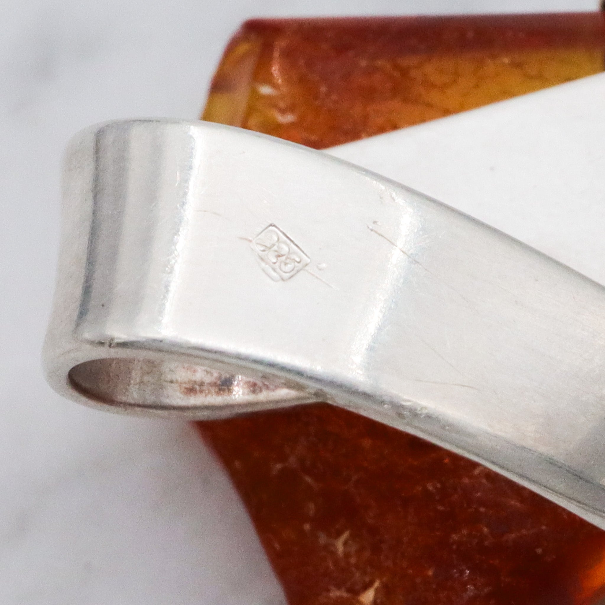 Mid Century sterling silver Baltic amber triangle pendant