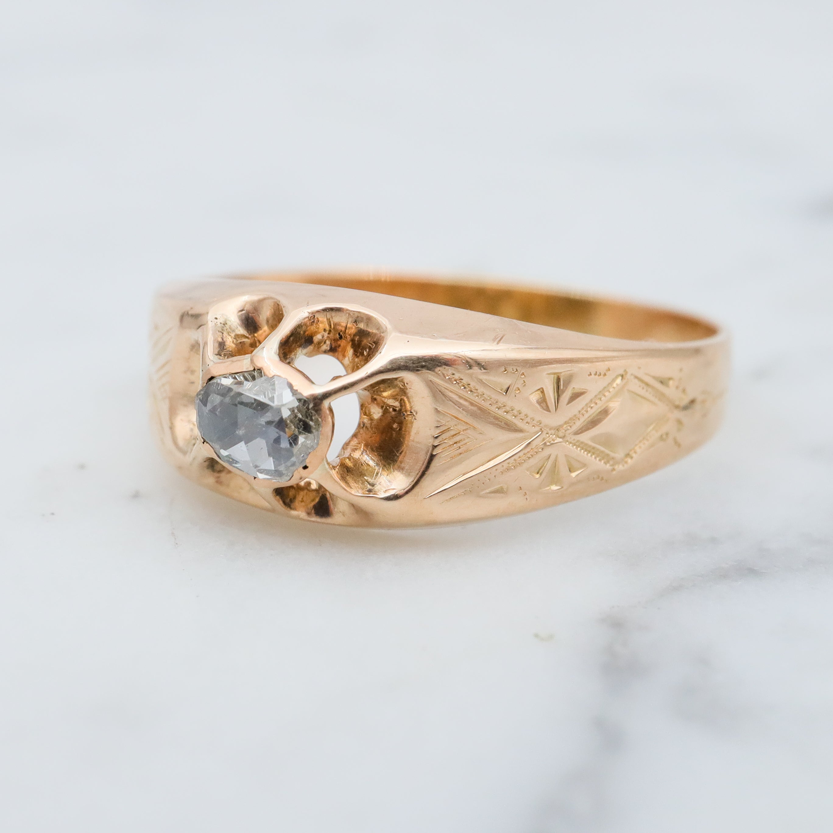 Early Victorian 14k gold rose cut diamond ring, sz 6.5
