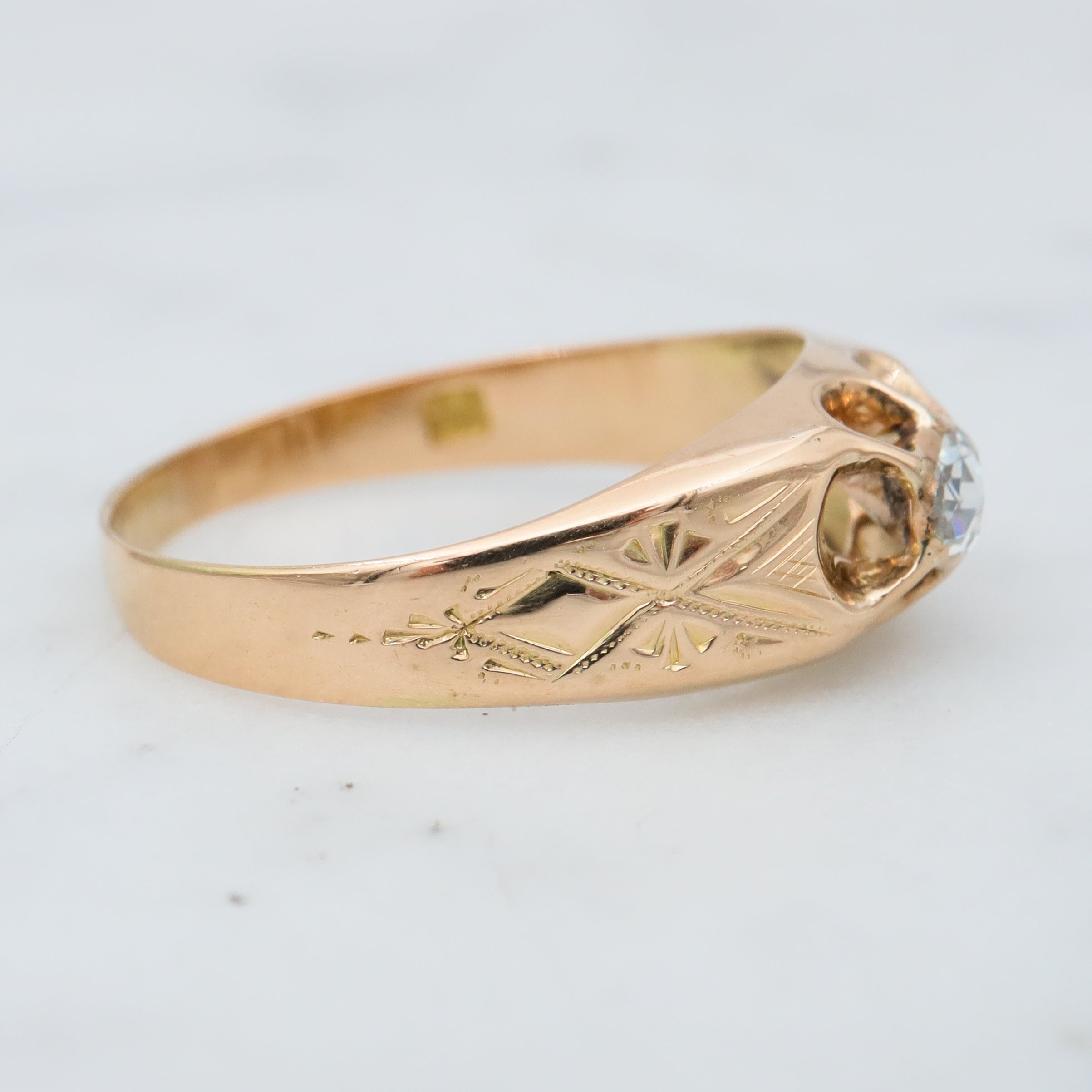 Early Victorian 14k gold rose cut diamond ring, sz 6.5