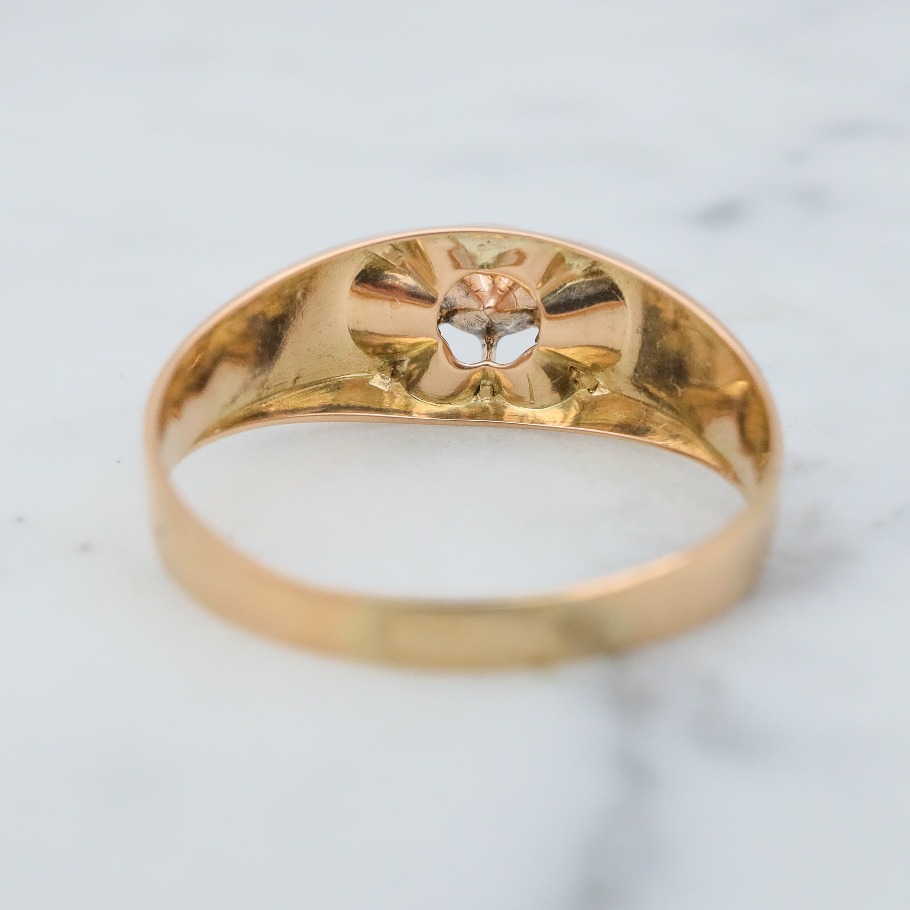 Early Victorian 14k gold rose cut diamond ring, sz 6.5
