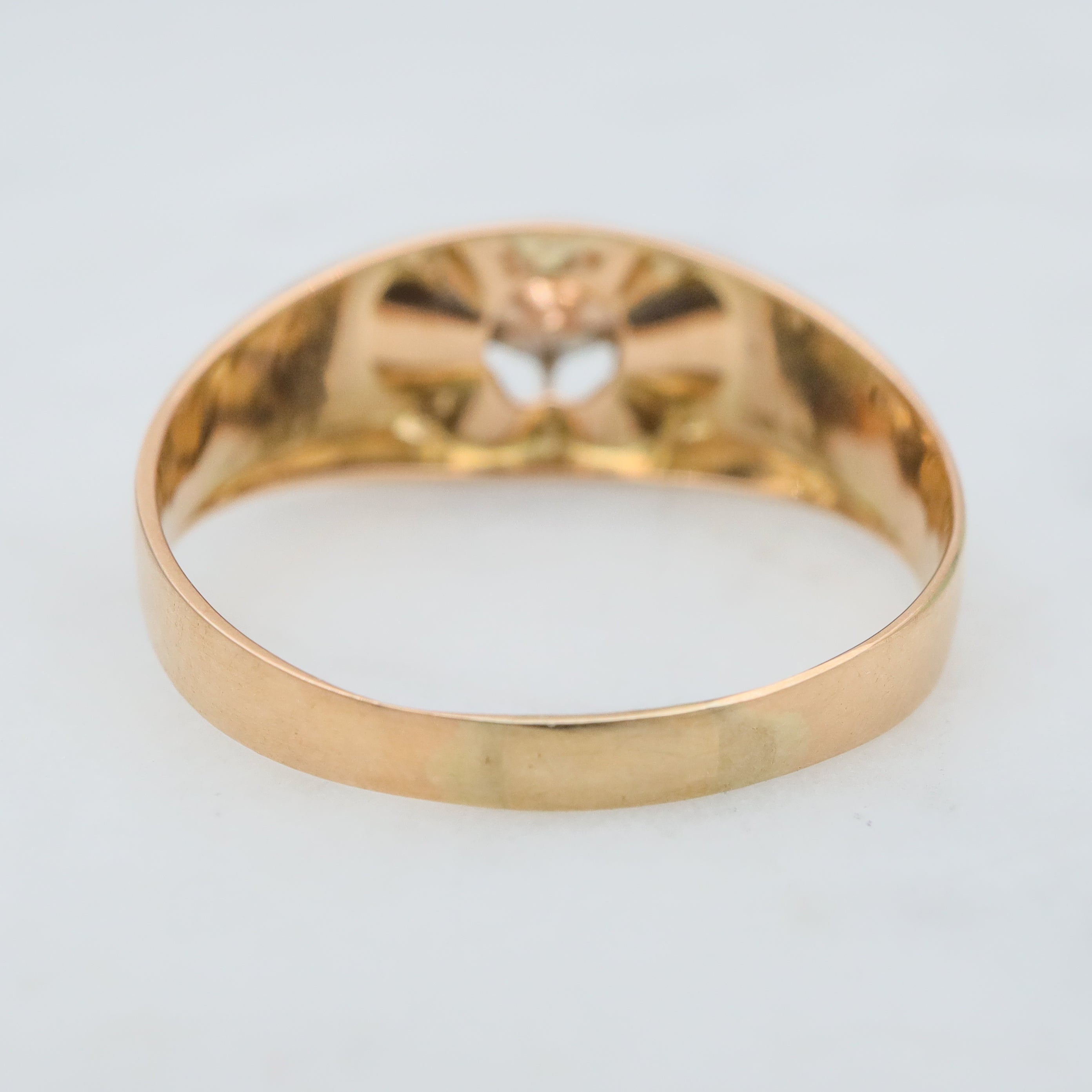 Early Victorian 14k gold rose cut diamond ring, sz 6.5