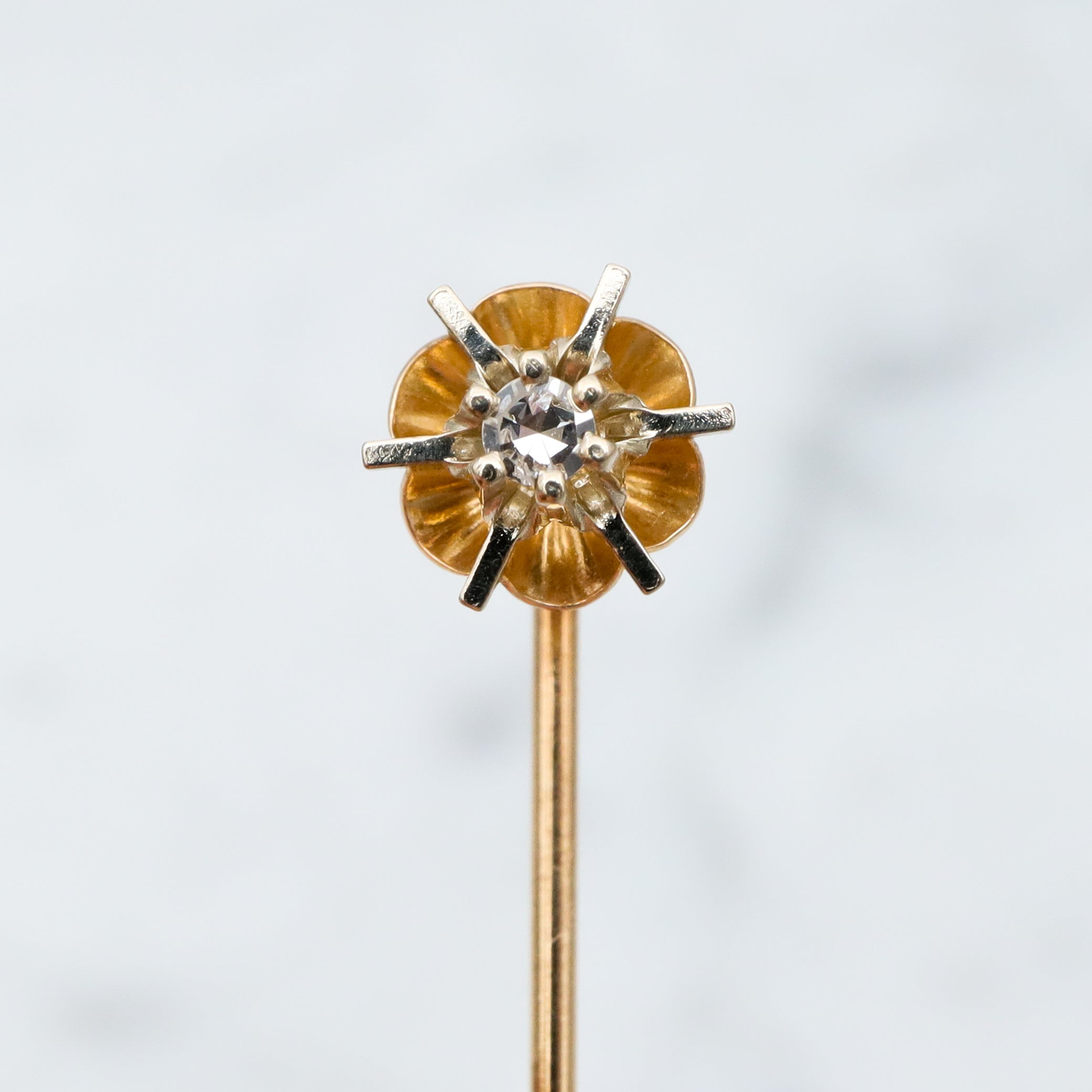Antique Art Deco 14k gold & diamond starburst stick pin