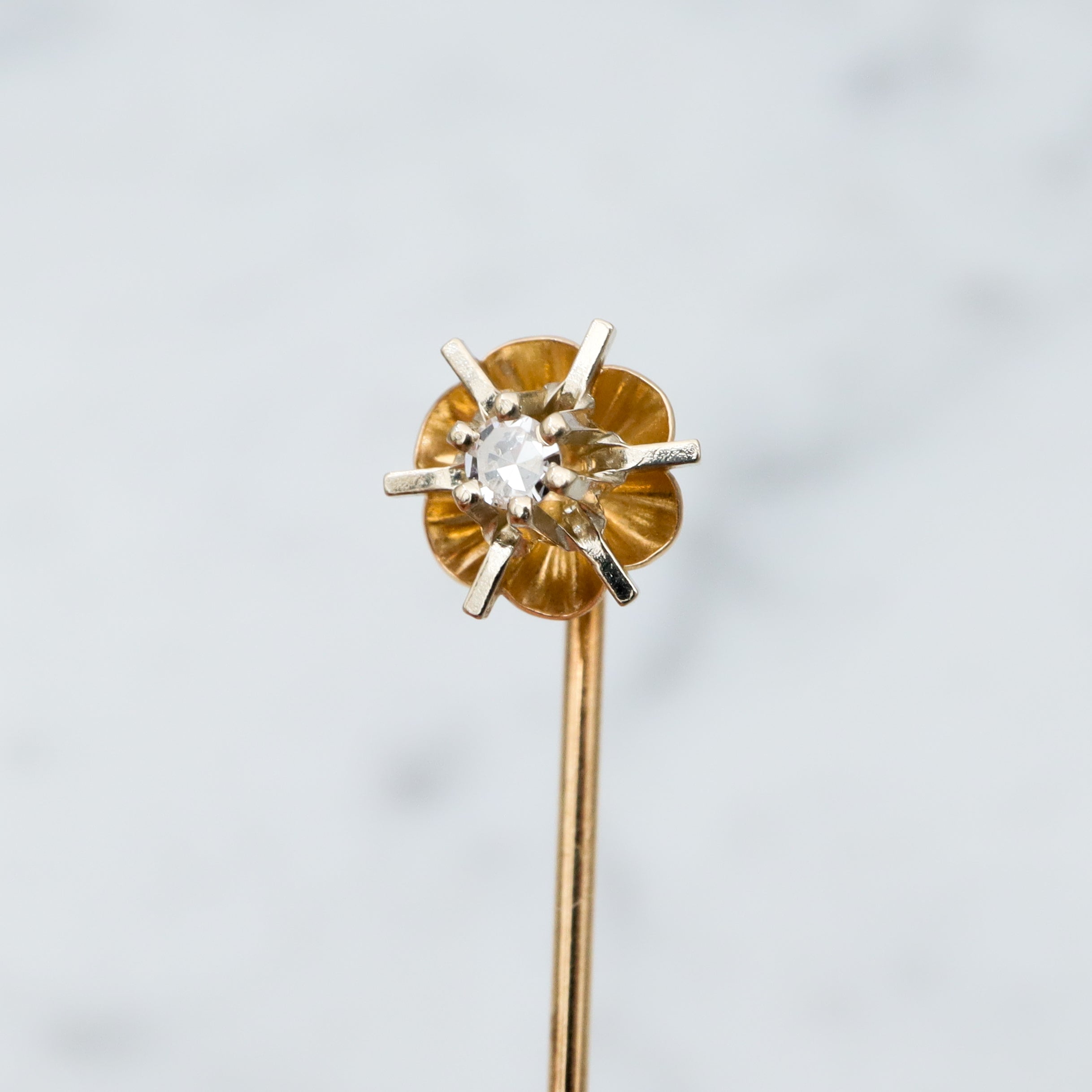Antique Art Deco 14k gold & diamond starburst stick pin